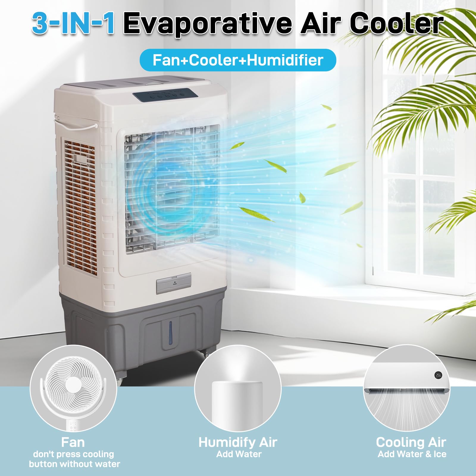Winado - Enfriador de pantano con control remoto y temporizador de 12 horas, enfriador de aire evaporativo 1659 CFM con tanque de agua de 10 galones, aire acondicionado portátil 3 en 1 para habitación