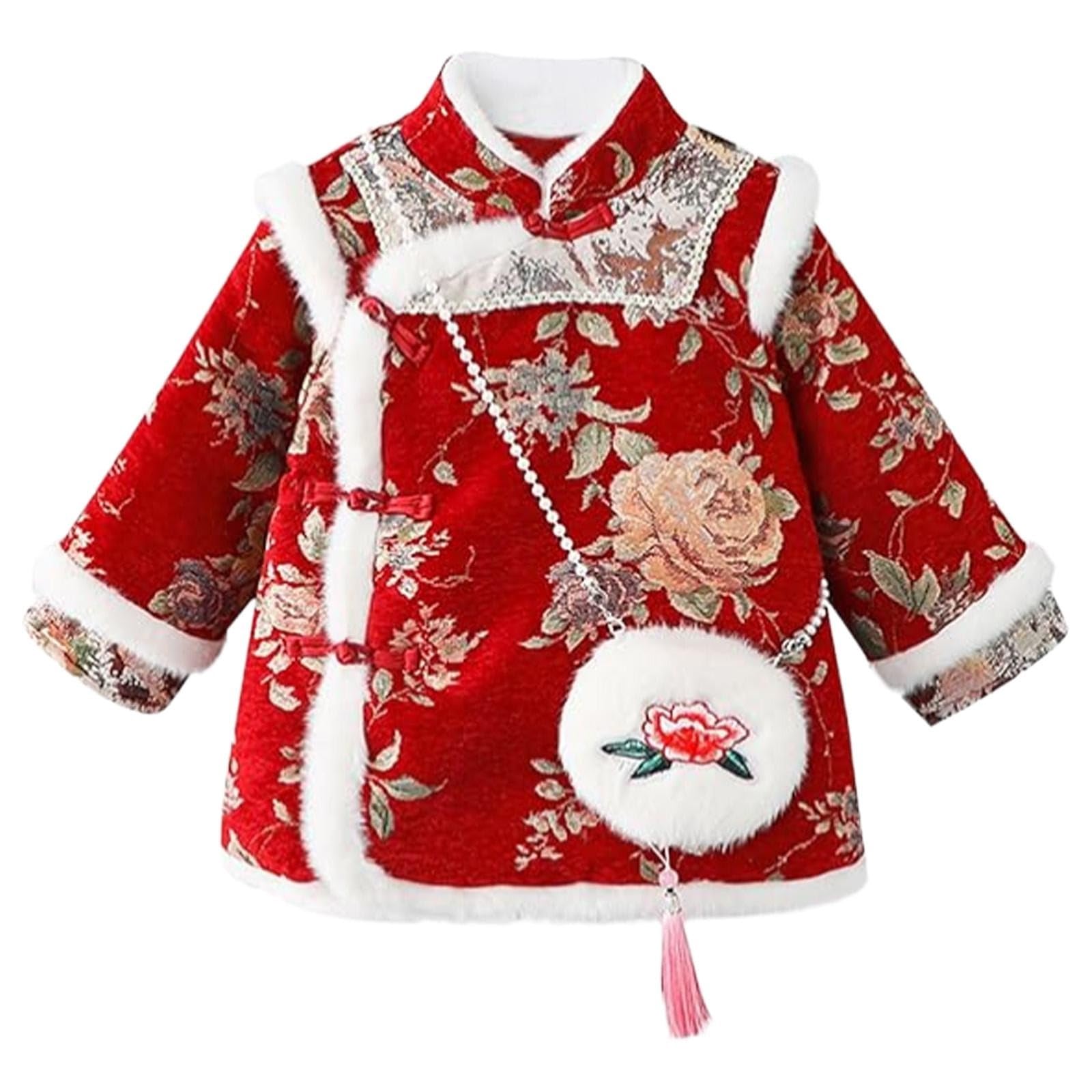 Vestido de fiesta chino para niñas pequeñas, manga larga, con forro polar, vestido tradicional de Año Nuevo, cumpleaños, cálido, Qipao Festival, Cheongsam