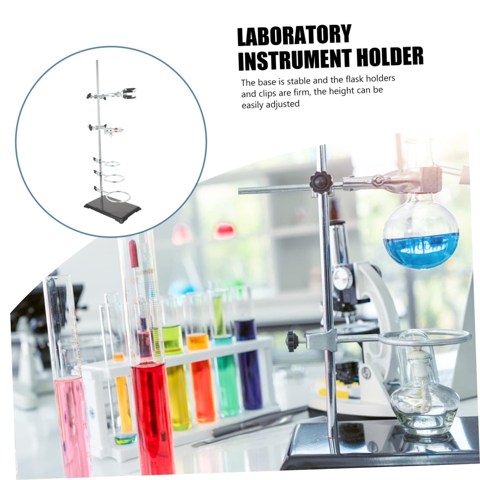 Chemisches Labor Retortenstativ aus Eisen Höhenverstellbar mit 6 Halterungen Platzsparend und Robust für Präzise Laborinstrumente im Chemielabor Einsatz
