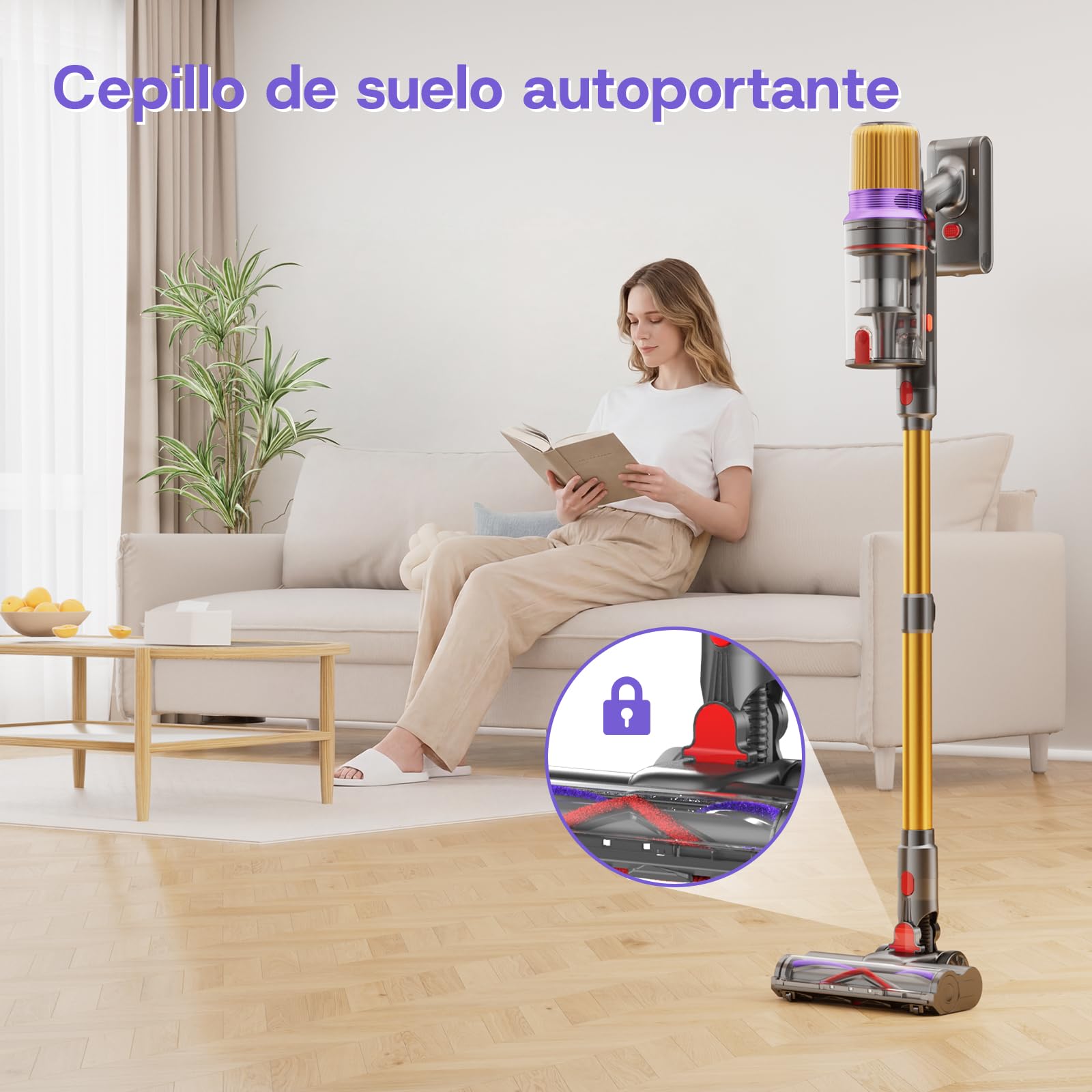 V16 Aspiradora sin Cable 55Kpa/600W/80Mins, Aspirador Escoba sin Cable con Pantalla Táctil LED, Modo Automático, Aspirador Inalámbrico Antienredo para Suelo Alfombra Pelos de Animales