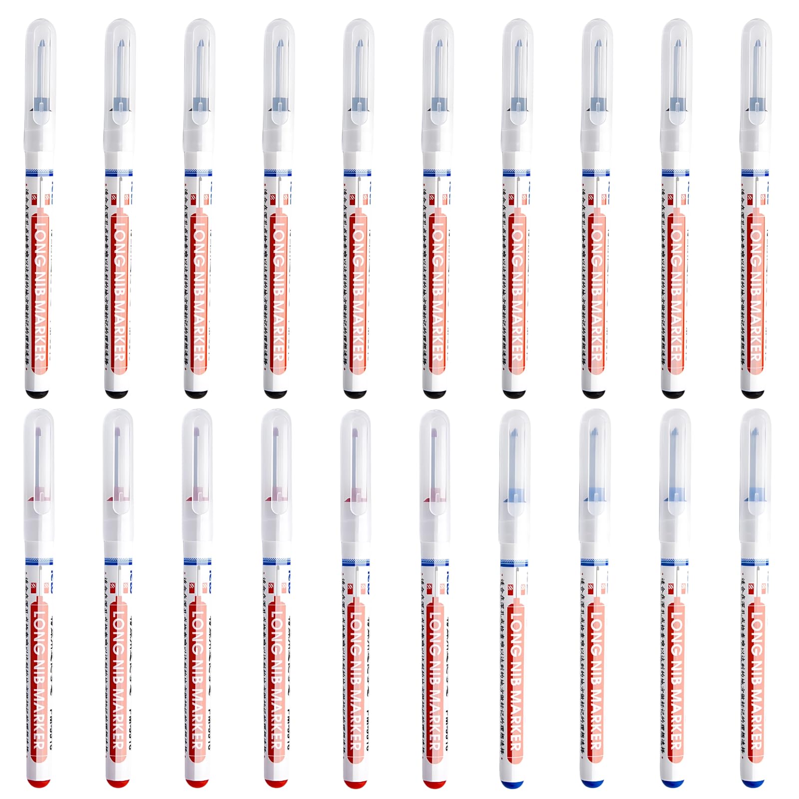 Generisch Juego de 2 rotuladores de agujeros profundos, un total de 20 rotuladores de punta larga, 10 negros, 6 rojos, 4 azules, punta de 0,8 pulgadas/2 cm, rotuladores multiusos a base de aceite para