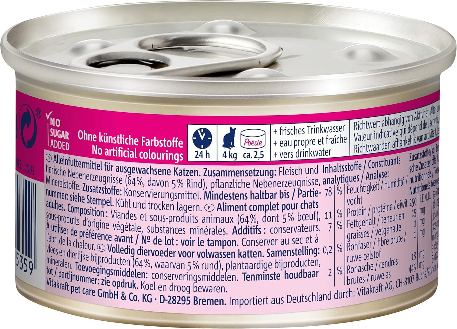 Vitakraft Poésie Mousse, pâtée humide pour chats, mousse légère, au bœuf, sans sucre ajouté ni céréales (12x 85g)