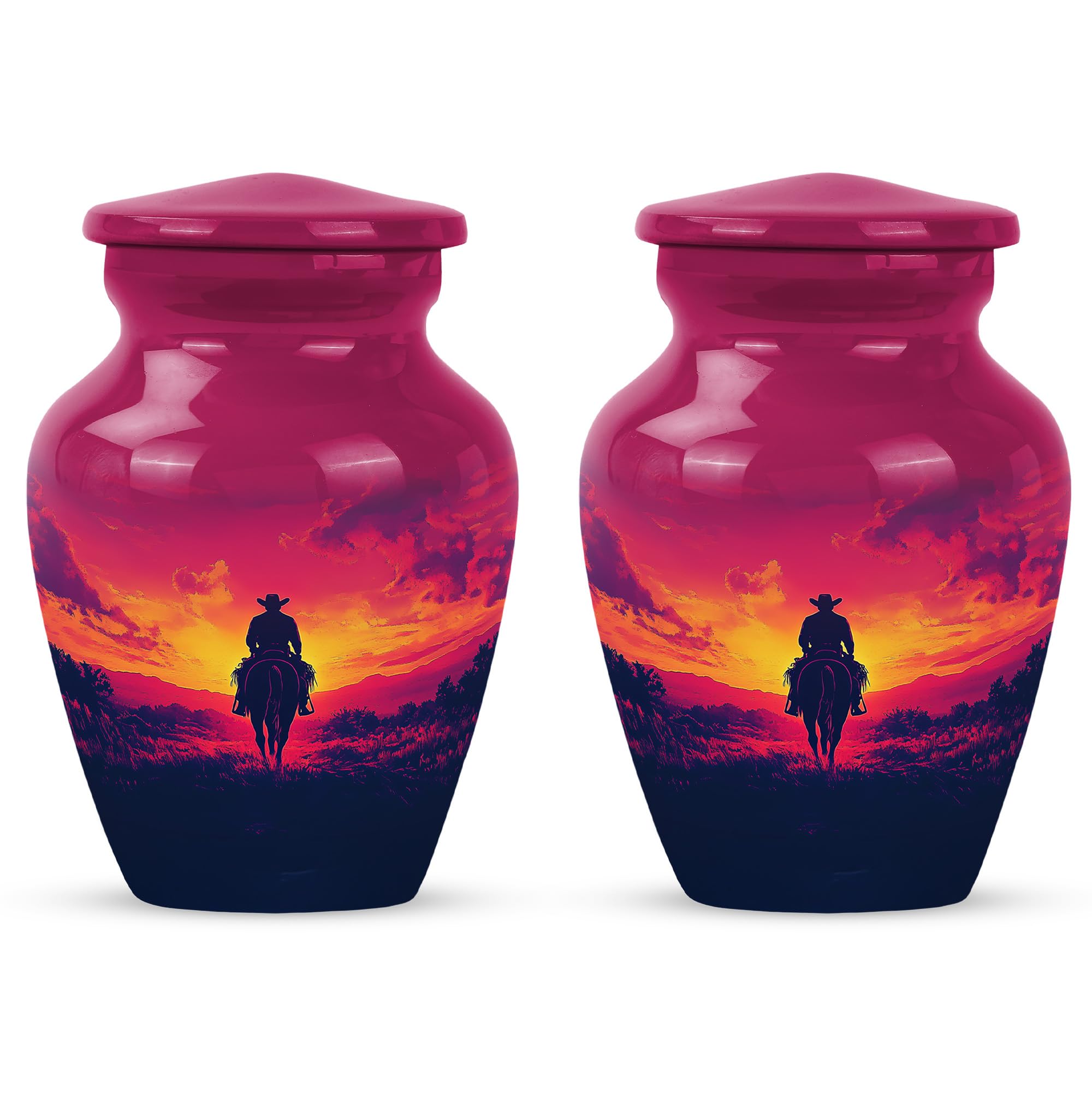 Cowboy Urn - Small Urn for Human Ashes Keepsake - Urn for Ashes Adult Male - Urn for Ashes for Women - Cremation Urns for Human Ashes - Mini Urns for Human Ashes - Size 3 Inch, Pack of 2