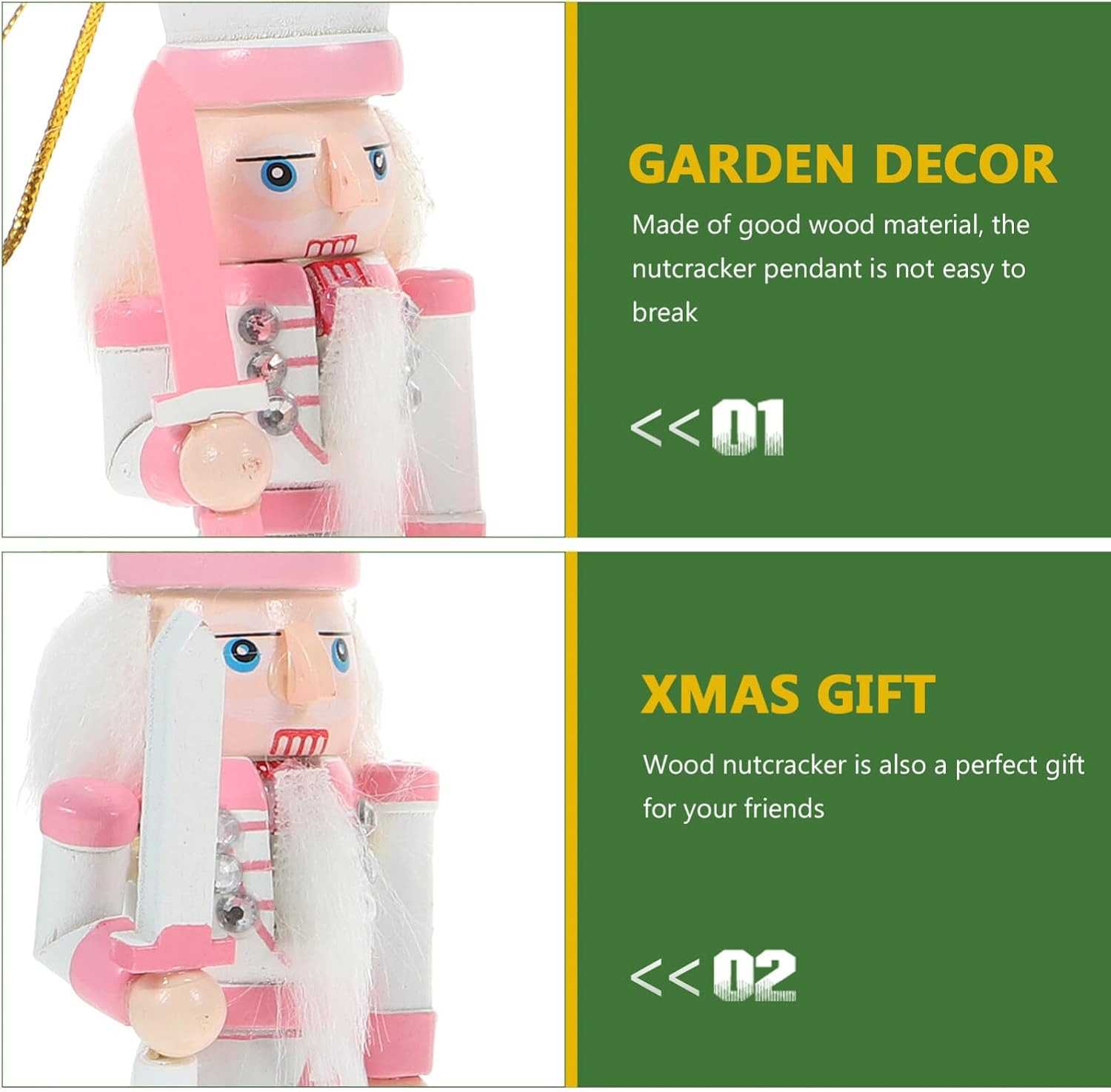 GANAZONO Christmas Nutcracker Ornaments 4-Piece Mini Wooden Hanging Soldiers for Xmas Tree and Desktop Decoration 4.7 Inch