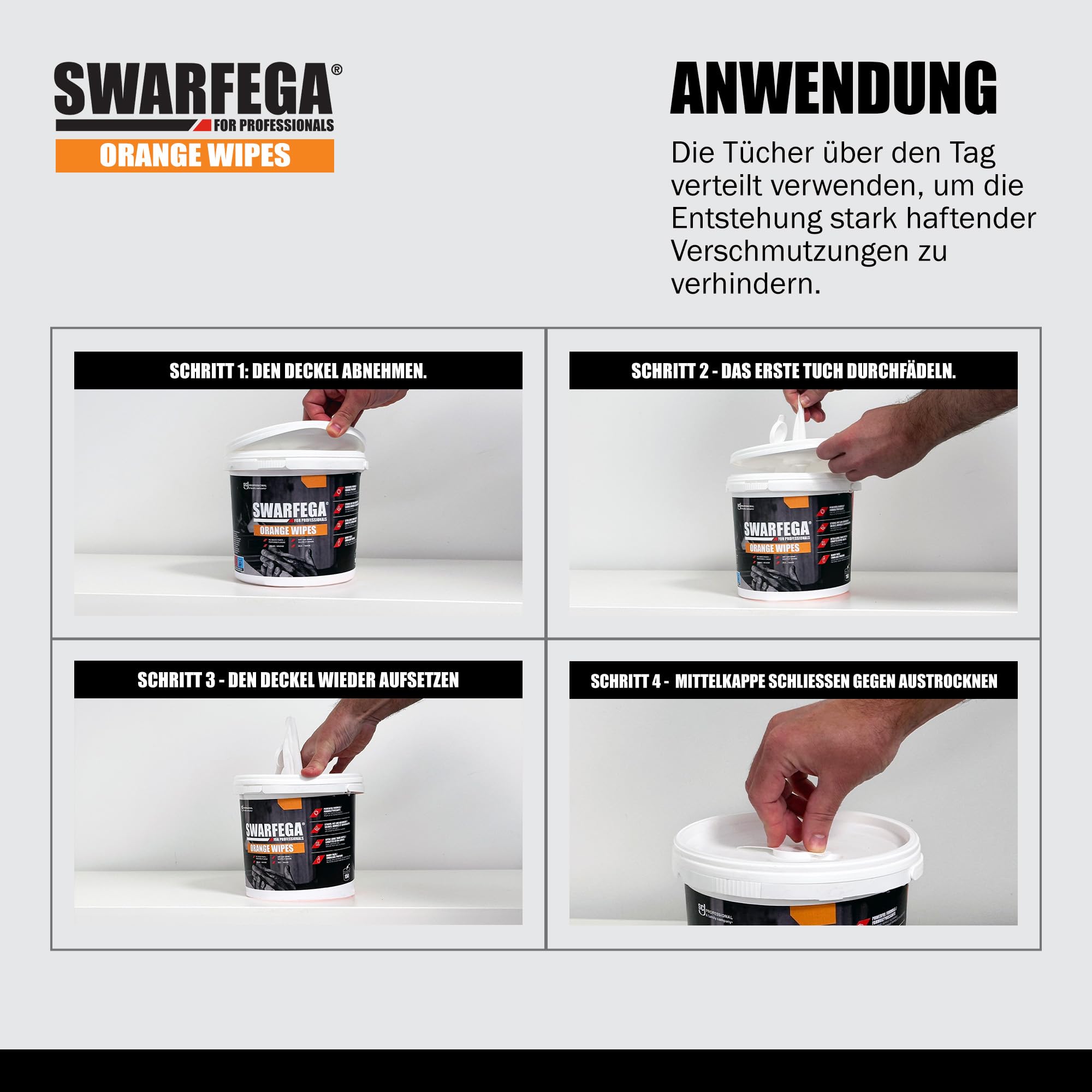 Swarfega Orange Handreinigungstücher – Entfernen Fett, Öl & Schmutz – Feuchte Reinigungstücher mit Hautpflegemitteln – 150 Tücher – Für gewerbliche Anwendung