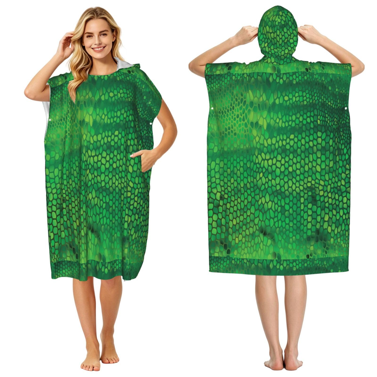 Poadnly Snake Skin Green, Adult Hooded Beach Towel 90 x 110 cm,Changing Bath Robe, Surf Poncho Towel For Women Men