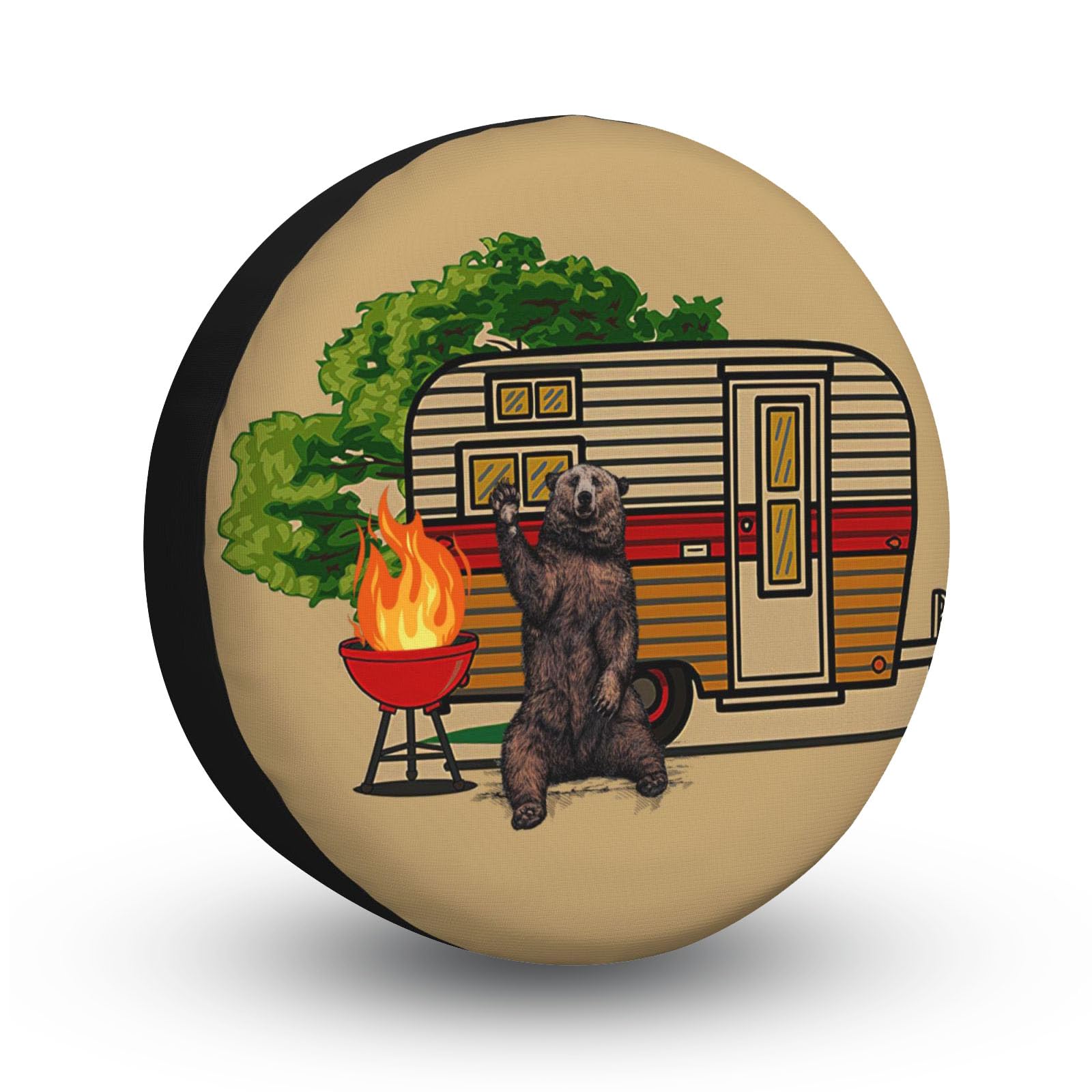 Spare Tire Cover for RV, Trailer, SUV, Off-Road Vehicle, Camper, Trucks Waterproof Sun Protection Black (Camper and Bear, 16" for tire Diameter 29.92"-31.1"/76-79cm)