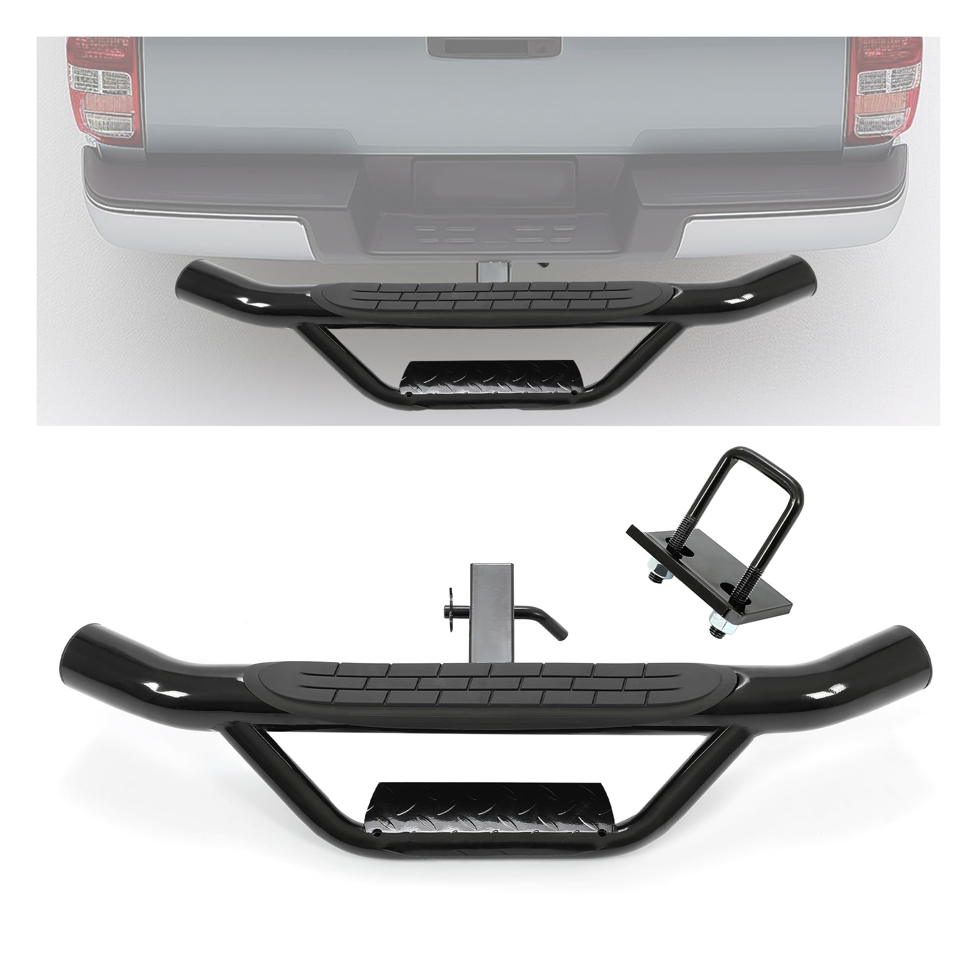 ECOTRIC Universal Bumper Trailer Hitch Step for SUV Trucks Pickups with 2 Inch Receiver, Solid with Hitch Pin & U-Bolts Stabilize, Tow Rear Bumper