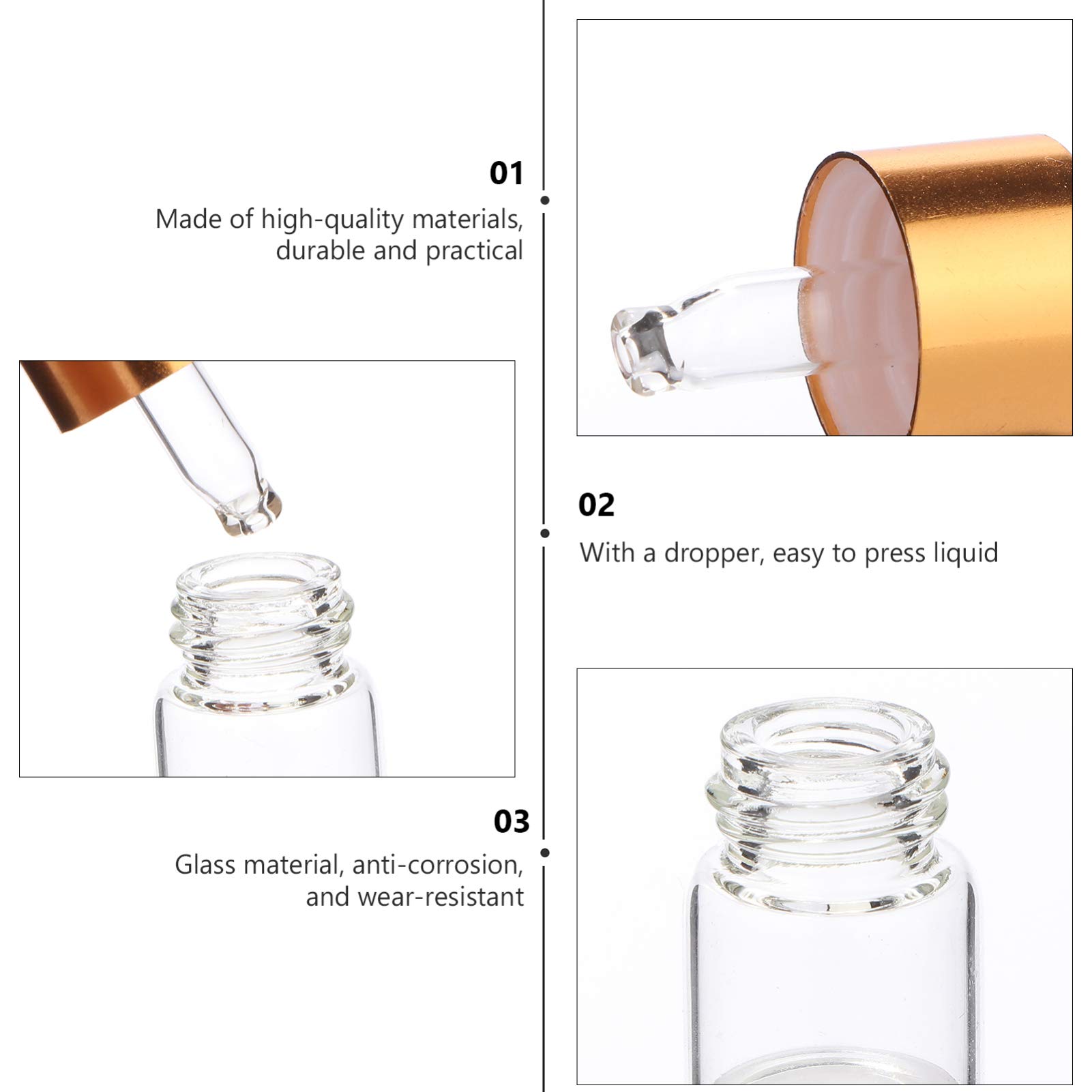 FRCOLOR Mini Pipettenflasche Glas Tropfflasche Tragbare Leere Nachfüllbar Ätherische Öl Flaschen Flüssigkeitsflaschen Kosmetikbehälter 1ML 100 Stück (Transparent)