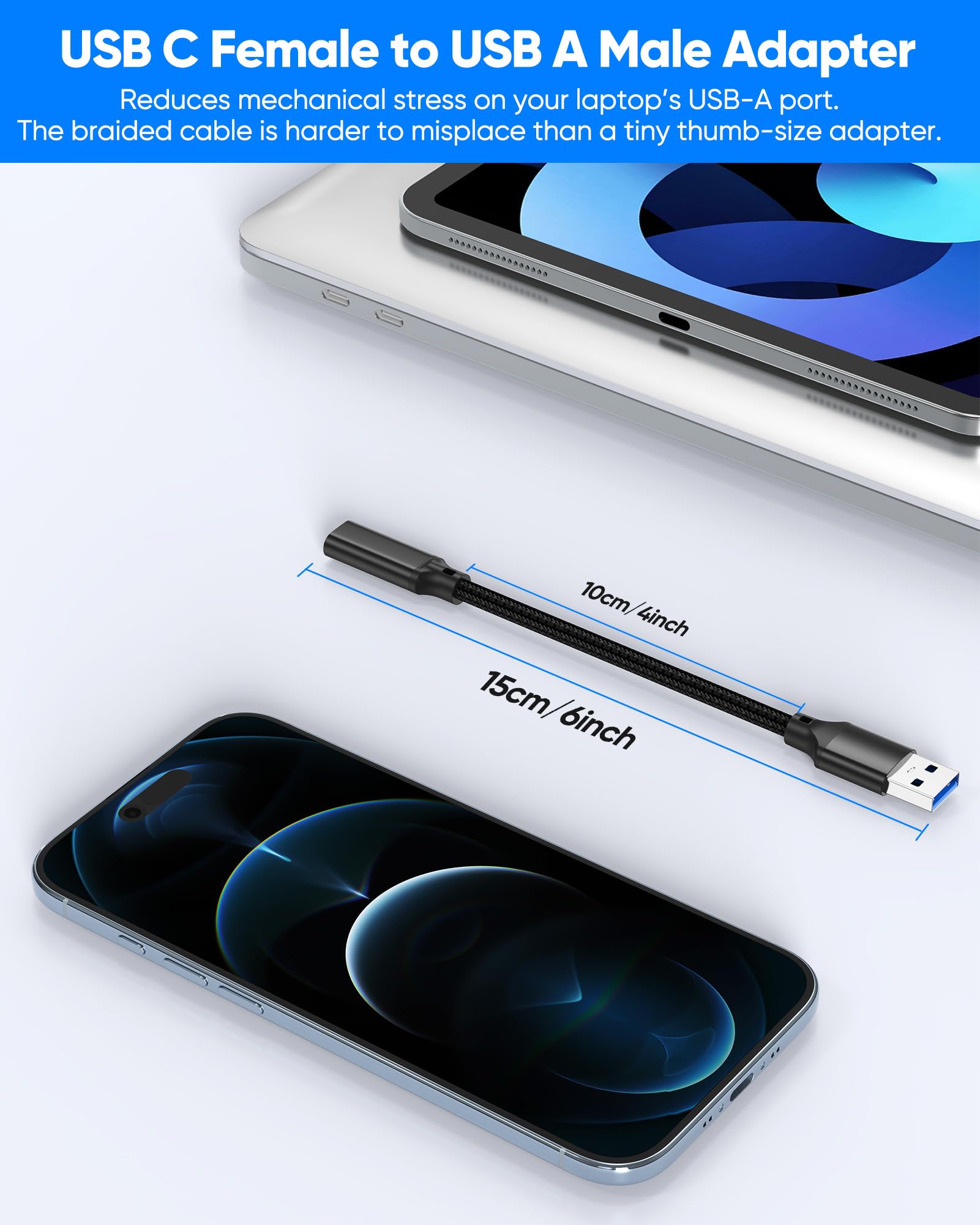 Adaptador USB C hembra a USB A macho, paquete de 2 unidades, transferencia de datos de 10 Gbps, convertidor USB 3.2 Gen 2 compatible con laptop USB 2.0/3.0, PC, disco U, cargador