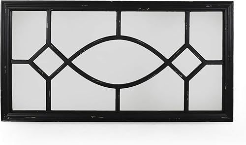 Christopher Knight Home Zoe Espejo rectangular de madera rústica estilo casa de campo, marco negro envejecido