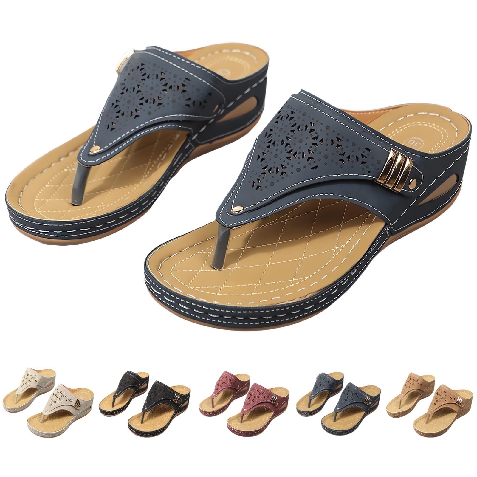 Qhecomce Breathable Mesh Sports Sandals With Non-Slip Sole, 2024 New Women’s Thick-Soled Flip-Flops, Wedge Heel Slippers