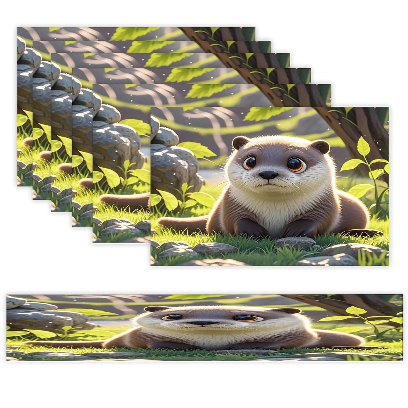 Cartoon Cute Otter Table Runner and Placemats Set of 6 Heat Resistant Table Runner Place Mats Modern Cloth Table Mat Washable Linen Placemat Festive Reusable Set