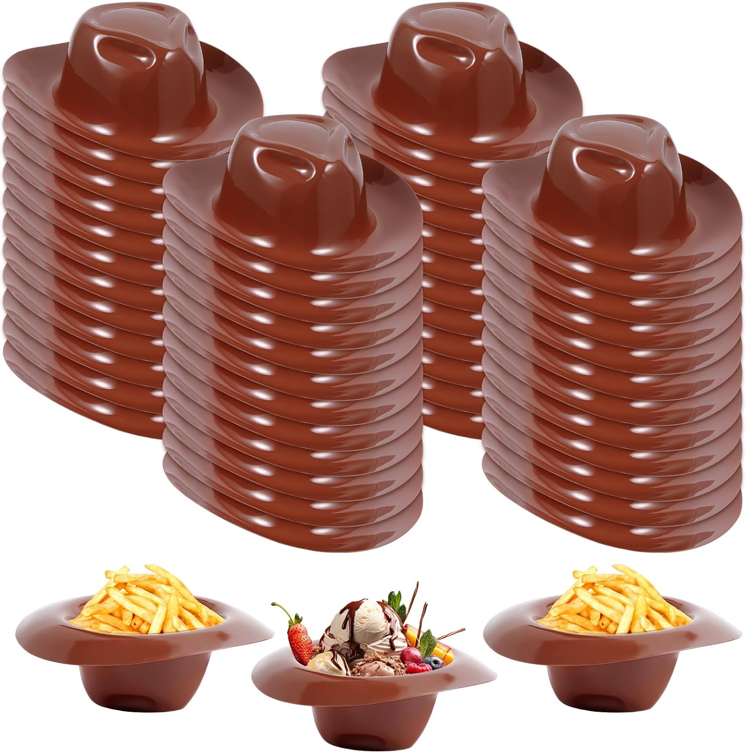Uiifan 48 Pcs Cowboy Hat Bowls Ice Cream Bowls Cowboy Plates Snacks Chips Yogurt Cups Doll Hat for Western Party Favor Crafts Decor