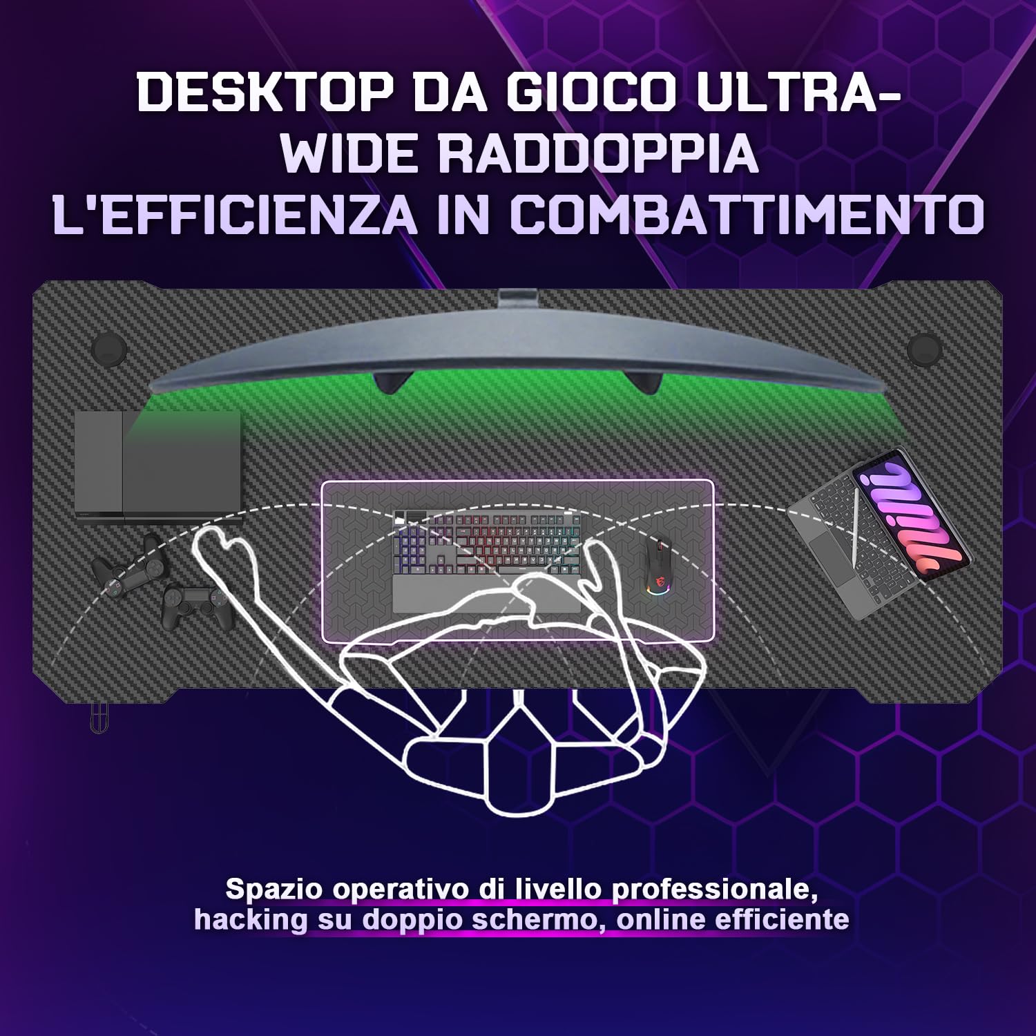 JUMMICO Scrivania Gaming 120 x 60 cm, Tavolo Gaming Ergonomica, Scrivania per Computer Postazione Gamer con Piano del Tavolo in Fibra di Carbonio Adatto Sia per i Giocatori Che per l'uso in Ufficio.