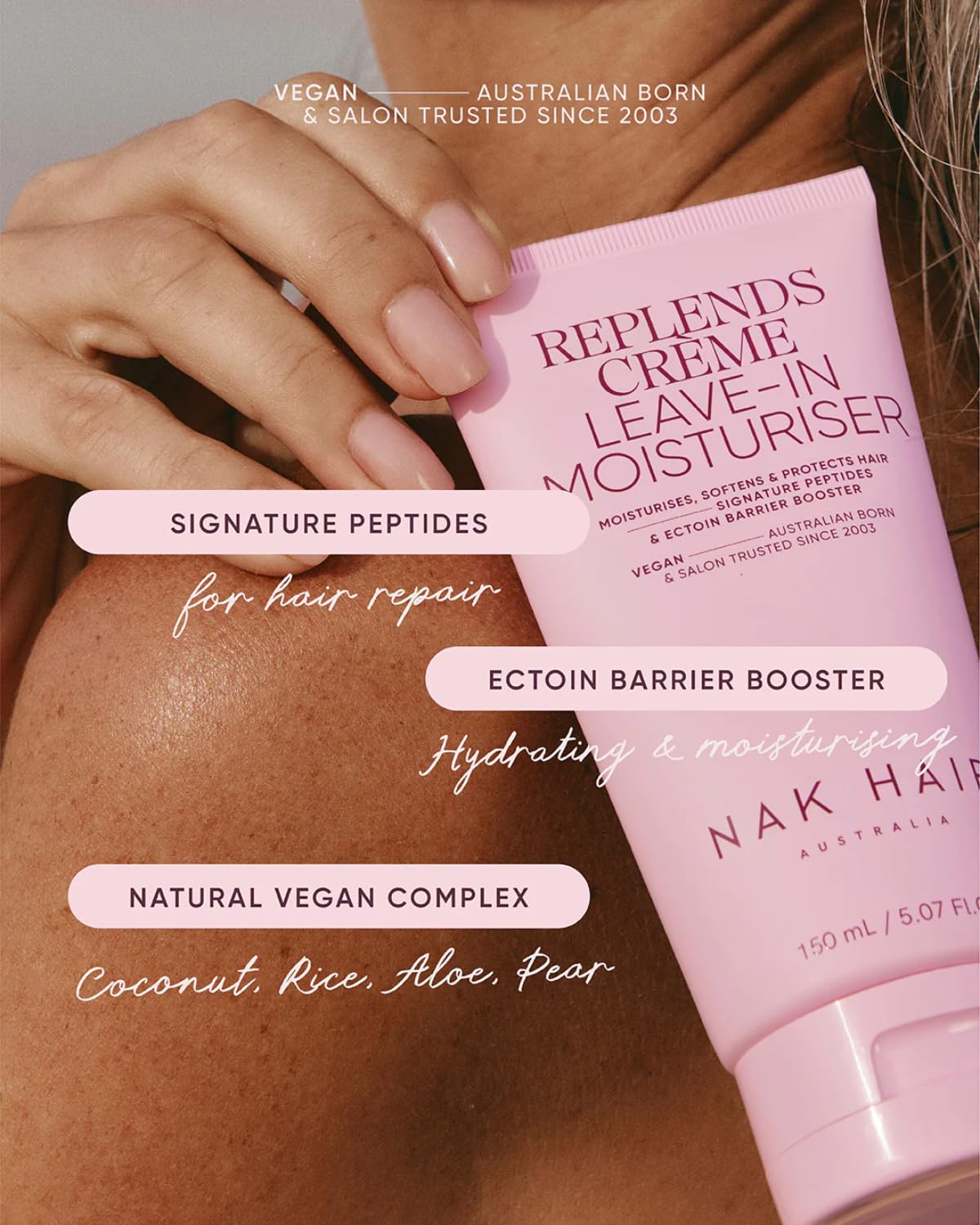 NAK Signature Replends Creme Leave-In Hair Conditioner 150ml - Detangles & Repairs Dry, Damaged & Frizzy Hair with Baobab & Peptide Complex