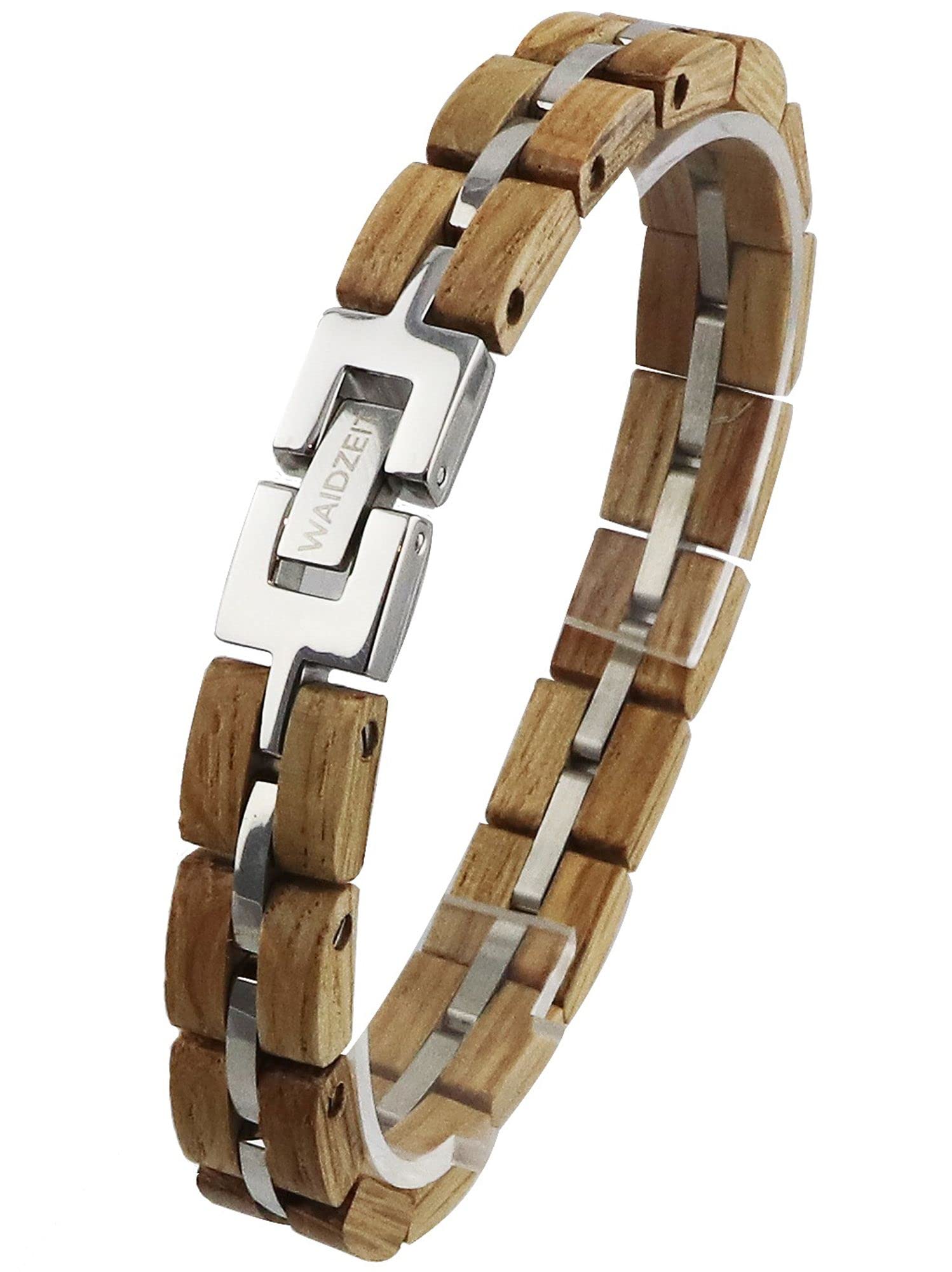 Waidzeit EL_Y02 - Bracciale da donna, in legno, colore: argento, marrone, 20,5 cm, 20 5 cm, Legno