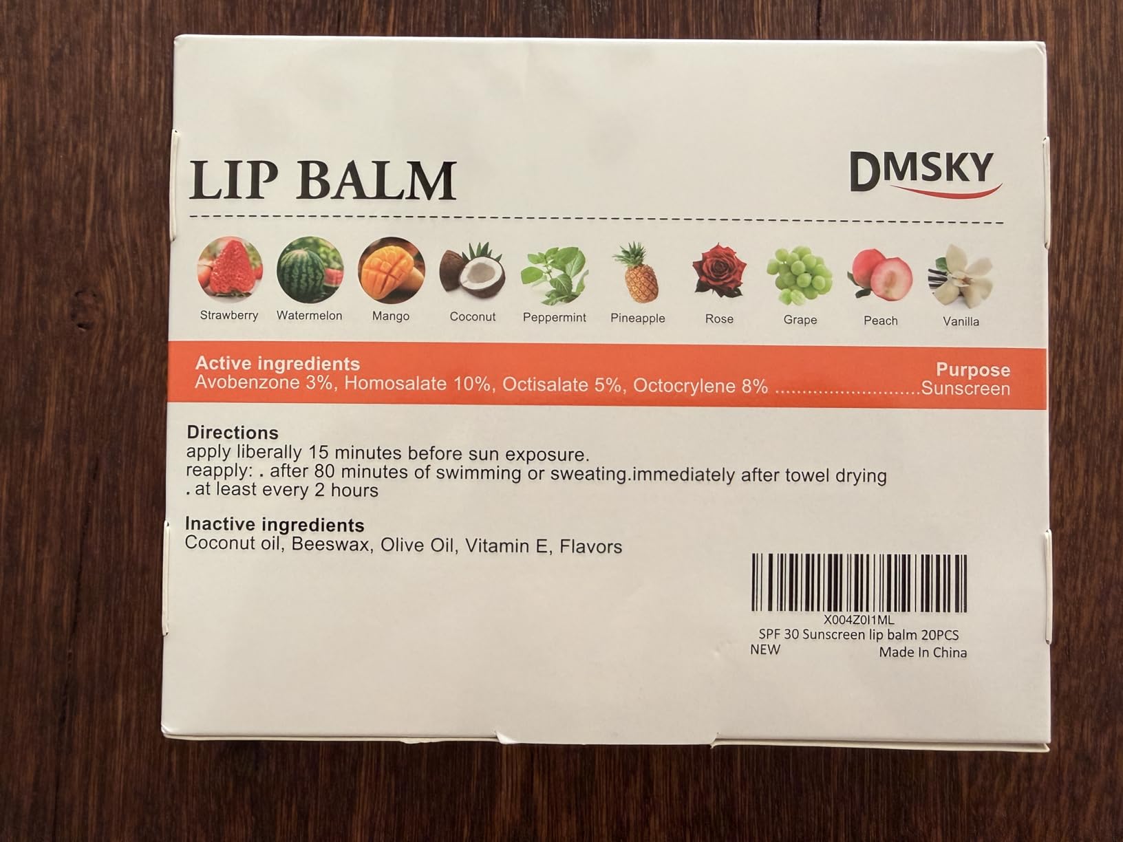 DMSKY SPF 30 Sunscreen Lip Balm 20 Pack, Clear No White Cast Sun Protection Lip Care with Vitamin E and Beeswax, Broad Spectrum SPF Lip Balm for Travel -10 Flavors