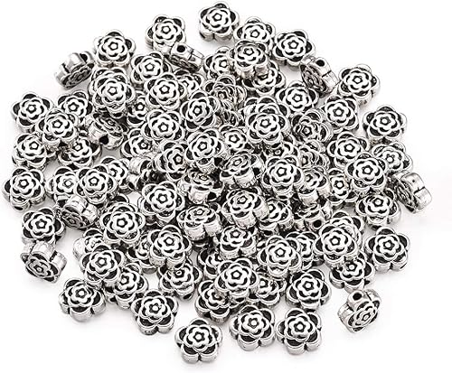 Pandahall - 100 dijes espaciadores de cuentas de plata tibetana antiguas de plata antigua para fabricación de joyas, 0.27 x 0.157 pulgadas