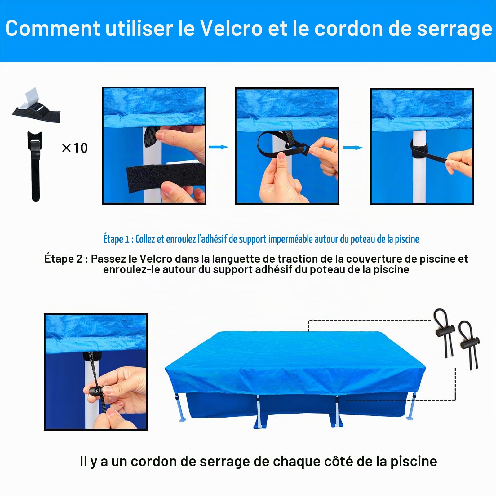 Bâche Piscine Rectangulaire 450 x 220 cm Bâche de Couverture pour Piscine à Cadre Rectangulaire 4,50 x 2,20 m Pool Cover Bâche Solaire Estivale et Hivernale Imperméable et Anti-Poussière