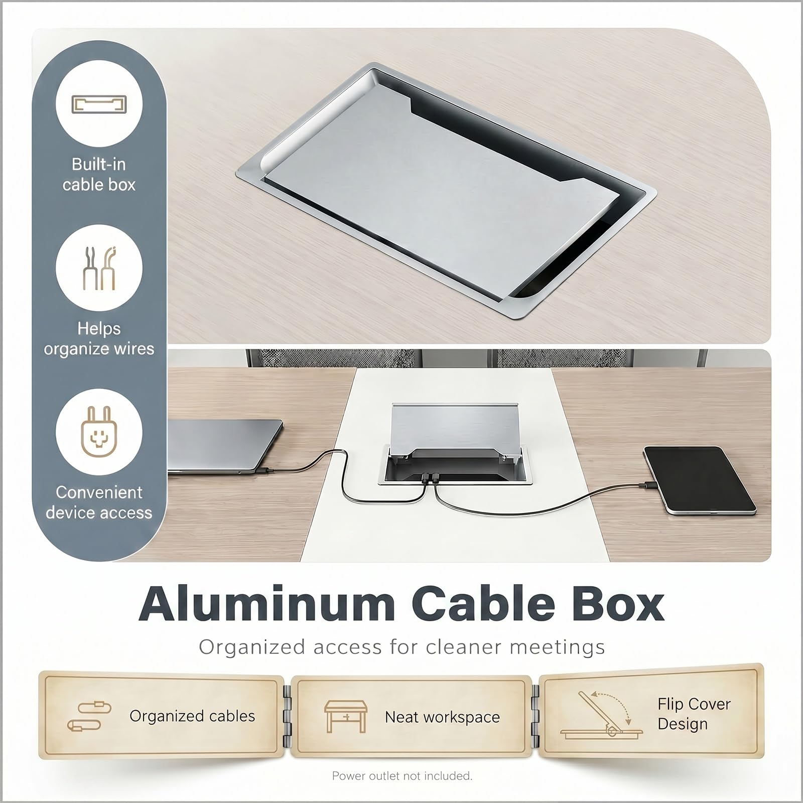 Mesa despacho con Gestión de Cables y Mueble Central, Predisposición para Enchufe, messa de conferencias moderna, mesa escritorio grande, conference table, Sillas no Incluidas(280*120*75cm)