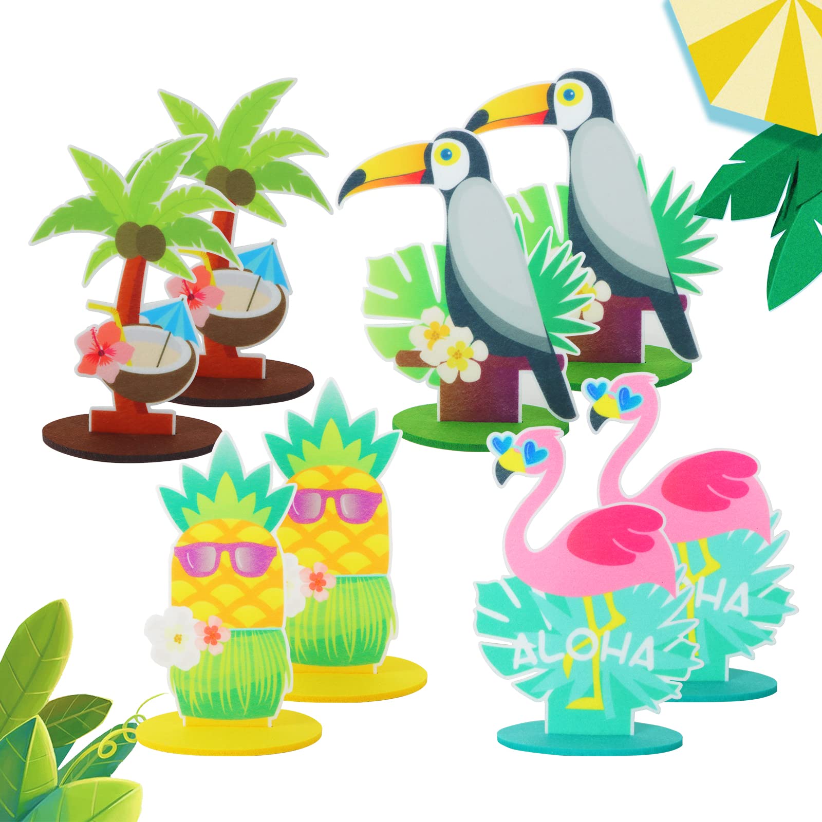 Summer Party Centerpiece for Table Decoration Felt Tropical Bird Toucan Flamingo Pineapple Palm Leaf Shape Tropical Summer Birthday Baby Shower Hawaiian Beach Party Supplies 8 Piece Easy Joy