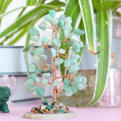 Miniatura 4 de Árbol de la Vida de Cristal Curativo de Aventurina Verde, Base de Rodaja de Ágata de Piedra Preciosa Natural, Árboles del Dinero Envueltos en