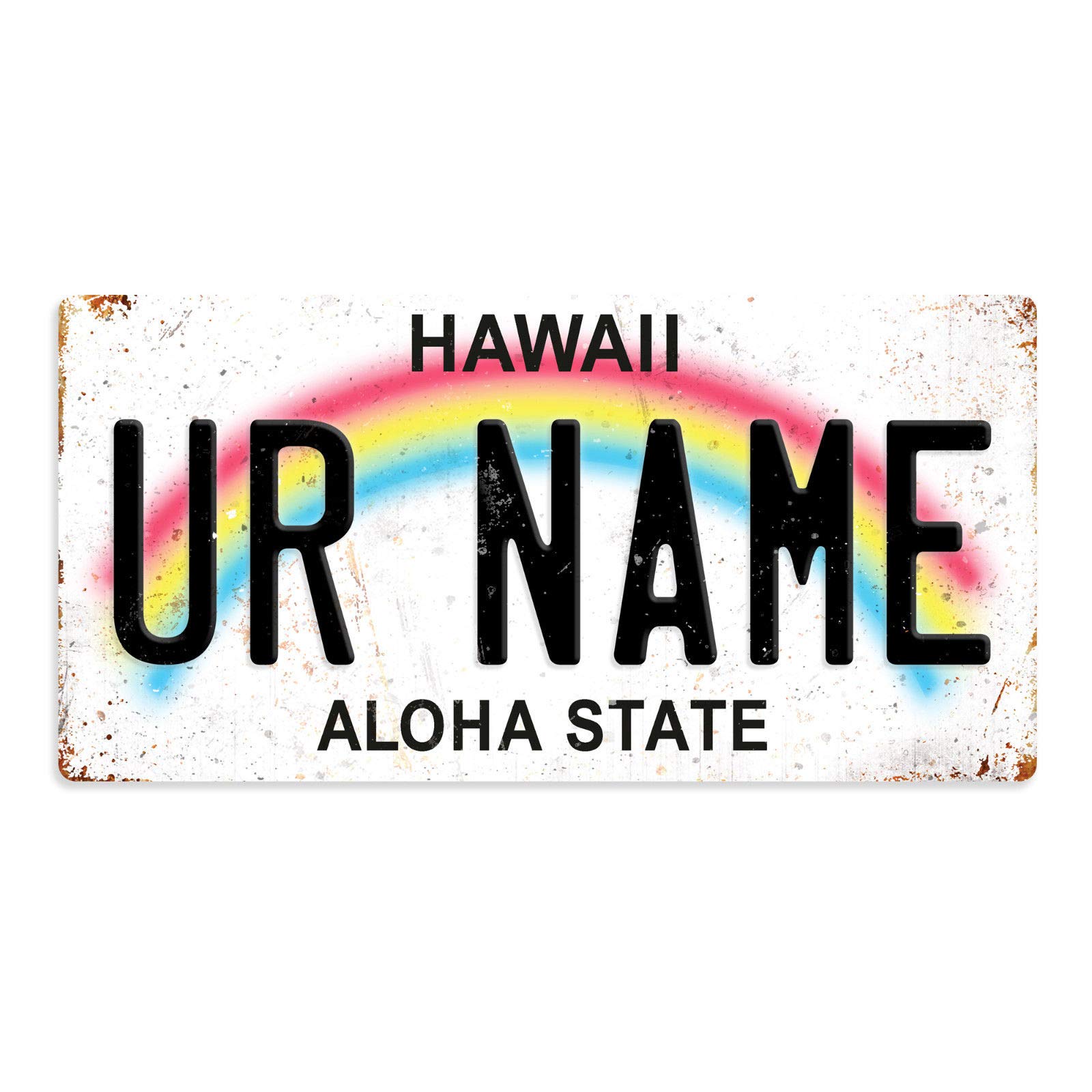 Personalised American Number Plates - Custom Hawaii Rainbow v1 – Sticky Pads | Printed Metal Wall Sign Plaque Printed Metal Wall Sign Plaque Show Plate