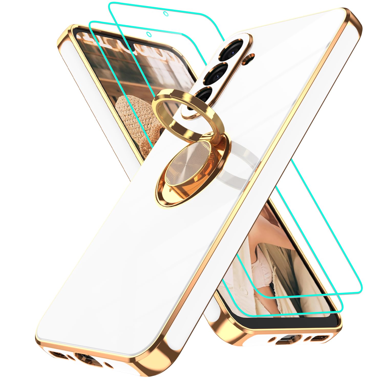 Gritup Slim Fit Case for Samsung Galaxy S Series,Shockproof Soft Cover with 2 Pcs HD Screen Protectors,and Built-in Ring Kickstand Phone Cover