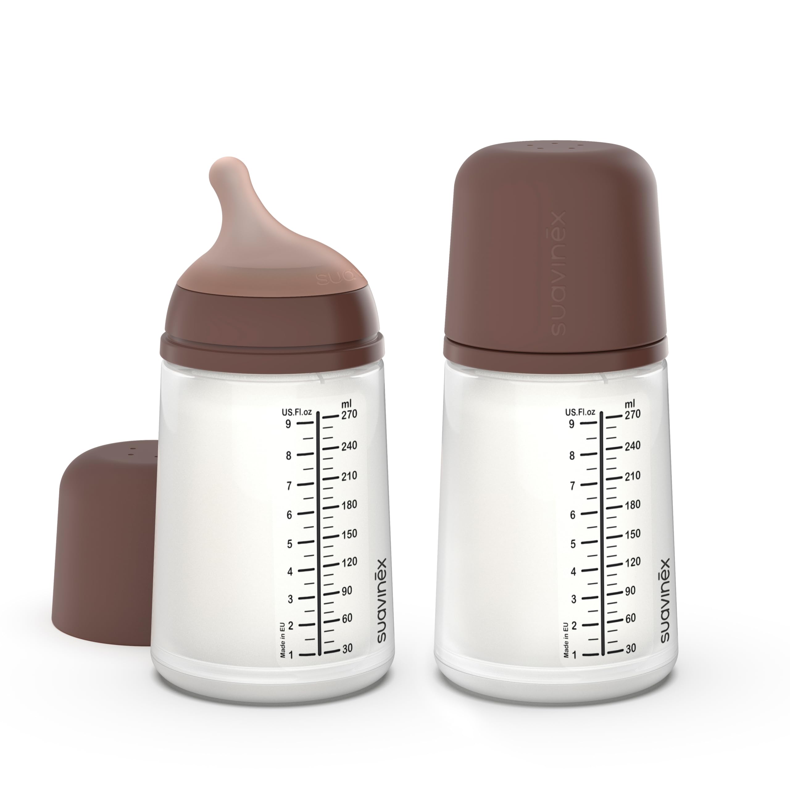 Suavinex Zero Zero Anti Colic Baby Bottle, No 1 Spanish Baby Bottle Brand, Minimizes Bottle Rejection & Nipple Confusion, Perfect for Combo Feeding, 2pk, 9oz/270mL, Deep Tone, Medium Flow Nipple