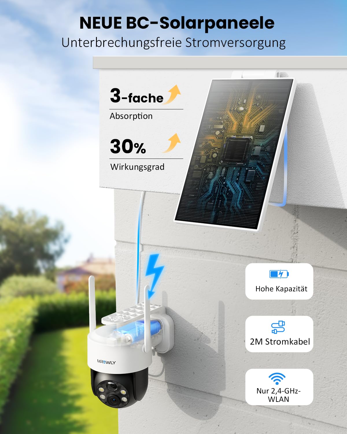 2K Solar Überwachungskamera Aussen 360° PTZ WLAN 2er Set IP66 Farbnachtsicht 2-Wege-Audio