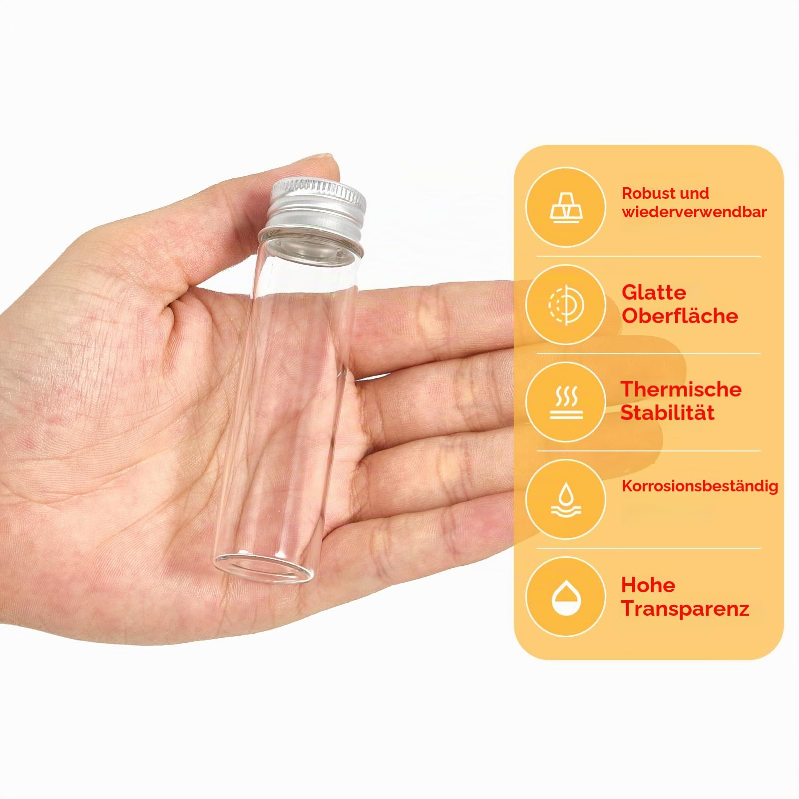 20ml Glasfläschchen mit Schraubverschluss und Kunststoffstopfen, Transparent Kleine Glasflaschen Auslaufsichere Glas Fläschchen für Flüssigkeit Pulver Proben und kleinen Gegenständen, 50 Stück