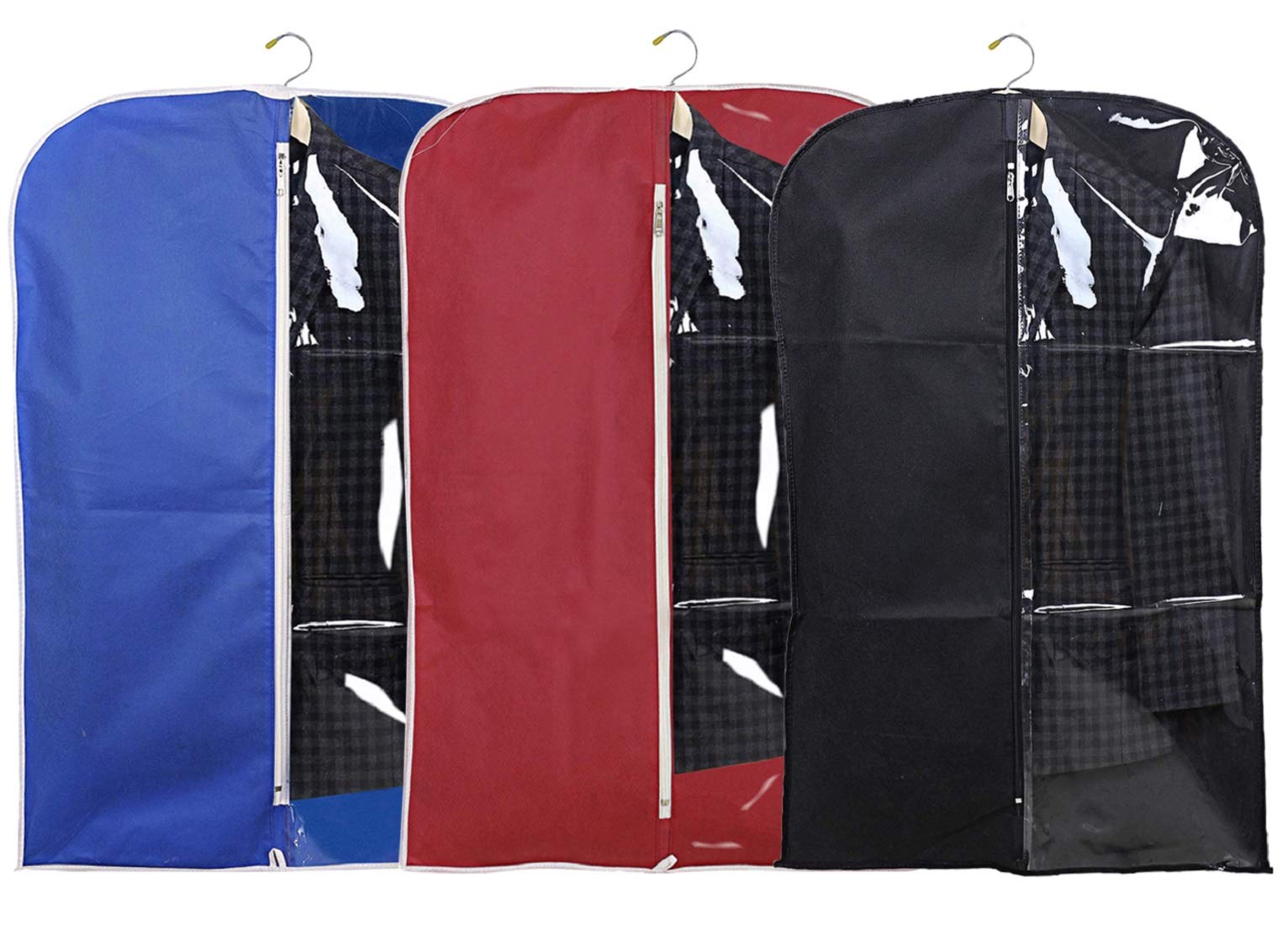 Kuber IndustriesKuber Industries 3 Pieces Half Transparent Non Woven Men's Coat Blazer Suit Cover (Black & Maroon & Royal Blue) -CTKTC41505