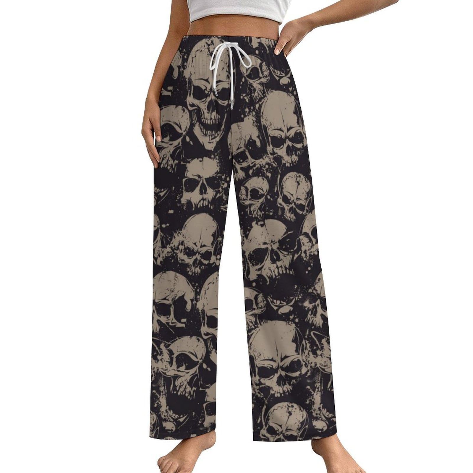 Grunge Skull Women's Wide Leg Pajama Pants Comfy Casual Lounge Pajama Bottoms Drawstring Sweatpants with Pockets S-5XL