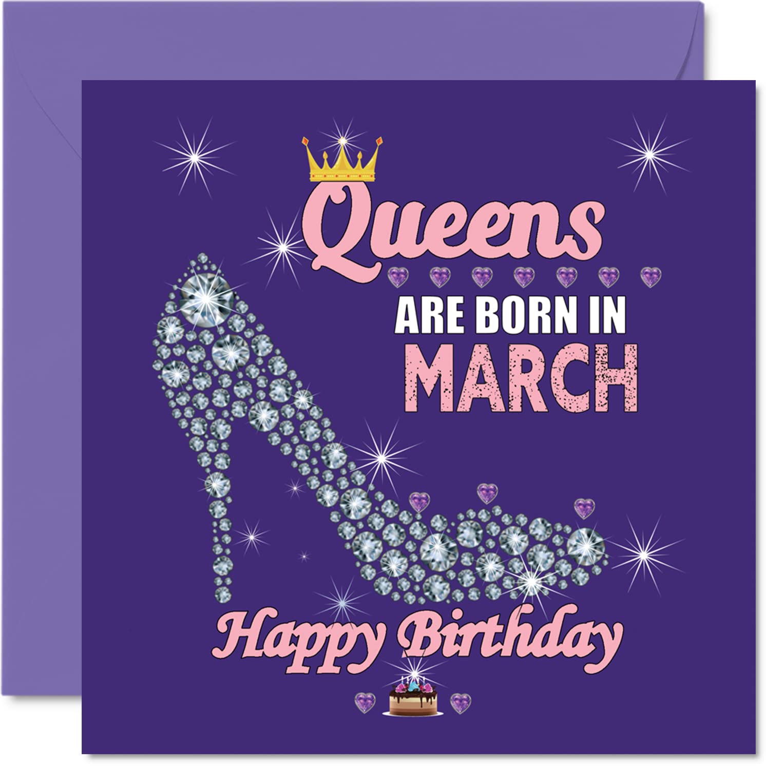 Birthday Cards for Women - Queens Are Born In March - Happy Birthday Cards for Wife Girlfriend Mum Daughter Sister Grandma Auntie Grandmother Friend, 145mm Humour Greeting Gift Ideas