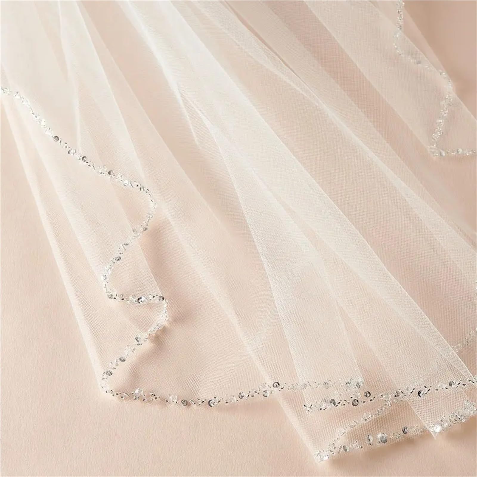 Velo De Novia Velo de novia brillante con borde cadena diamantes, 1 nivel, accesorios for novias imitación, largo peine Para Mujeres