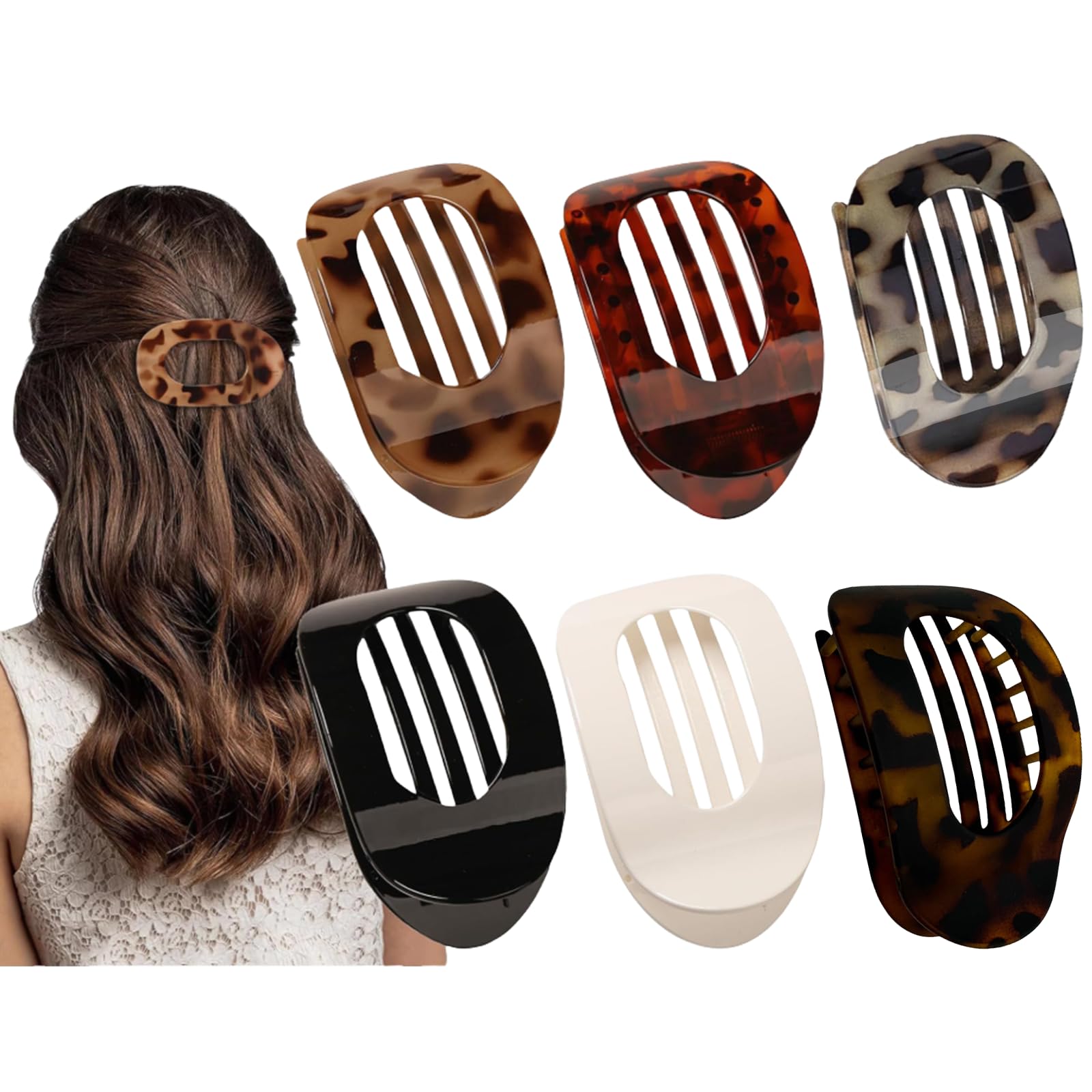 AYNKH 6 PCS Flat Hair Claw Clips for Women Fine Thick Hair Curved Design Duckbill Hair Clips for Women Flat Claw Clip Strong Hold for Lying Driving Hair Accessories for Womens and Girls