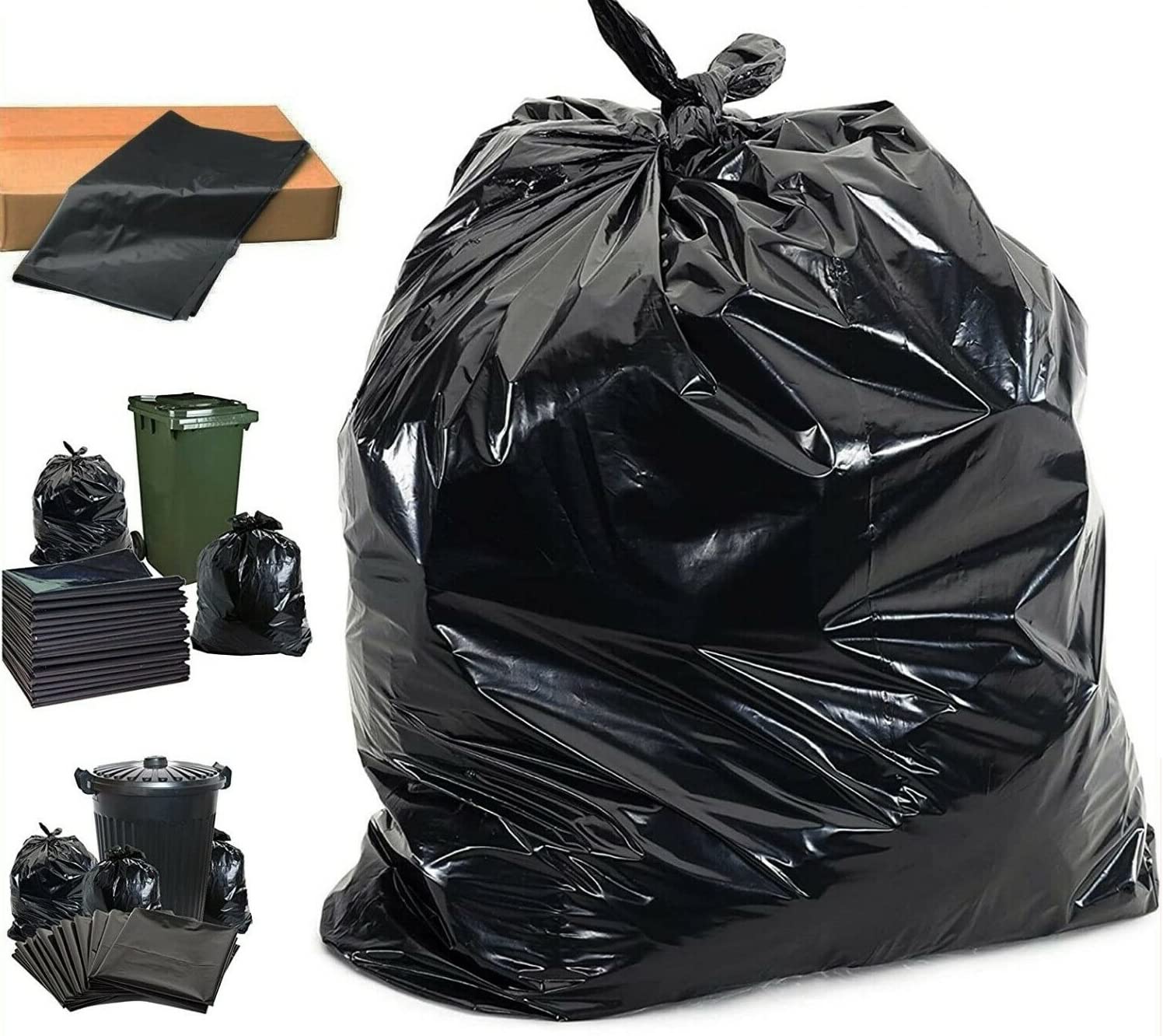 Bin Bags Black | Extra Heavy Duty Refuse Sacks | 160 Gauge Trash Bags | 40 Micron | AQUARIUS | 200/Box