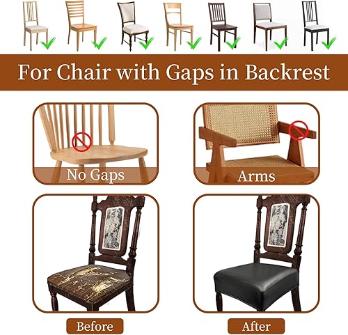 Miniatura 4 de Juego de 6 fundas de asiento impermeables para sillas de comedor, fundas de asiento de cocina de cuero, resistentes a las manchas, fundas elásticas