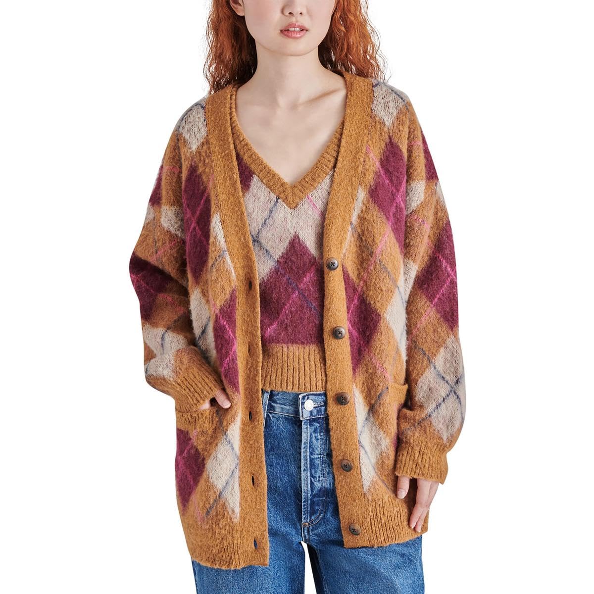 Steve Madden Apparel Chaqueta de Punto Lexie Suéter, Tann, S para Mujer