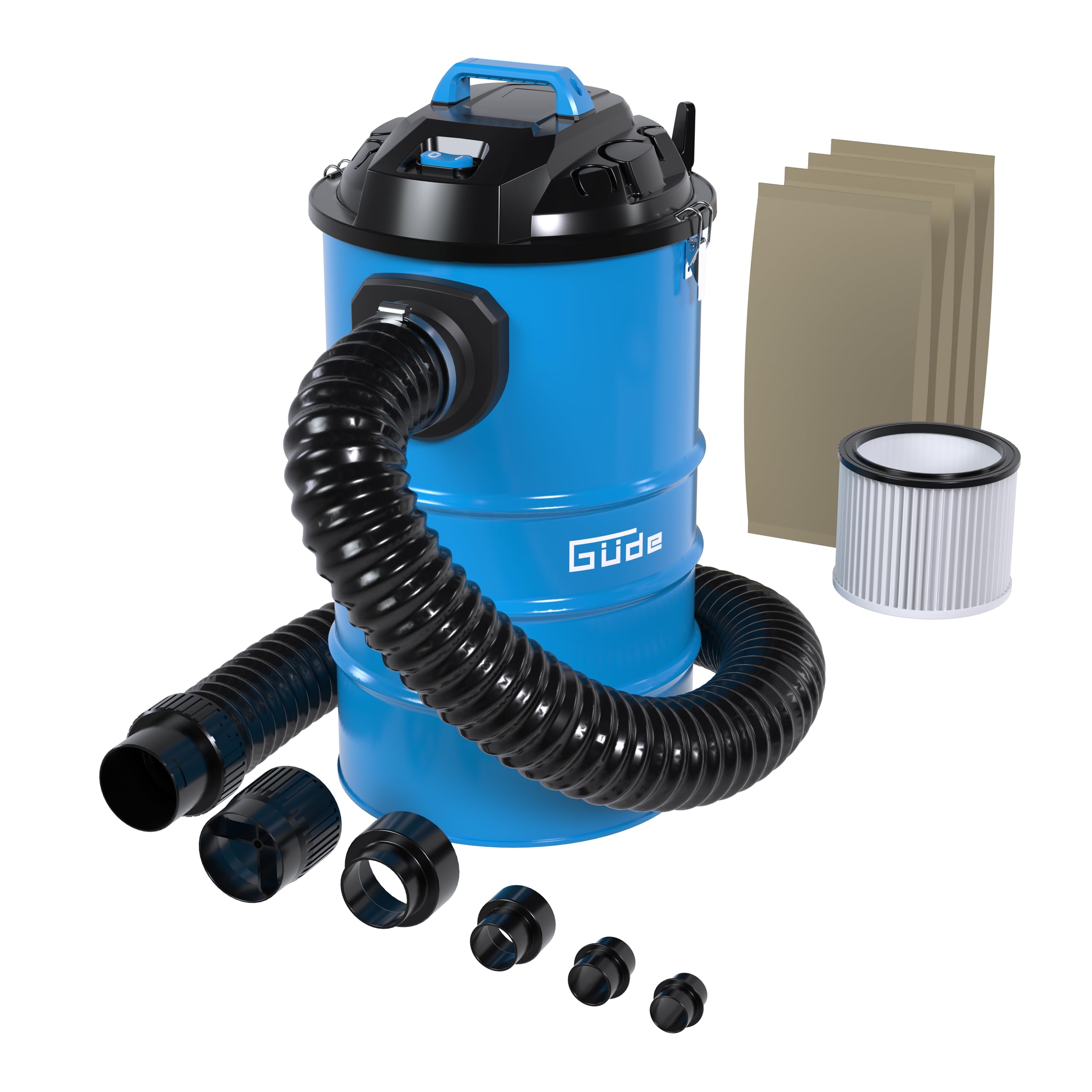 Güde Absauganlage GAA 55 (1200 W, 183 m³/h Luftleistung, 55 l Behältervolumen, 20.000 pa Unterdruck, 2 m Schlauchlänge / 10 cm Ø, inkl. Faltenfilter, Feinstaubvlies, Papierfilter & 5-tlg. Adapter-Set)