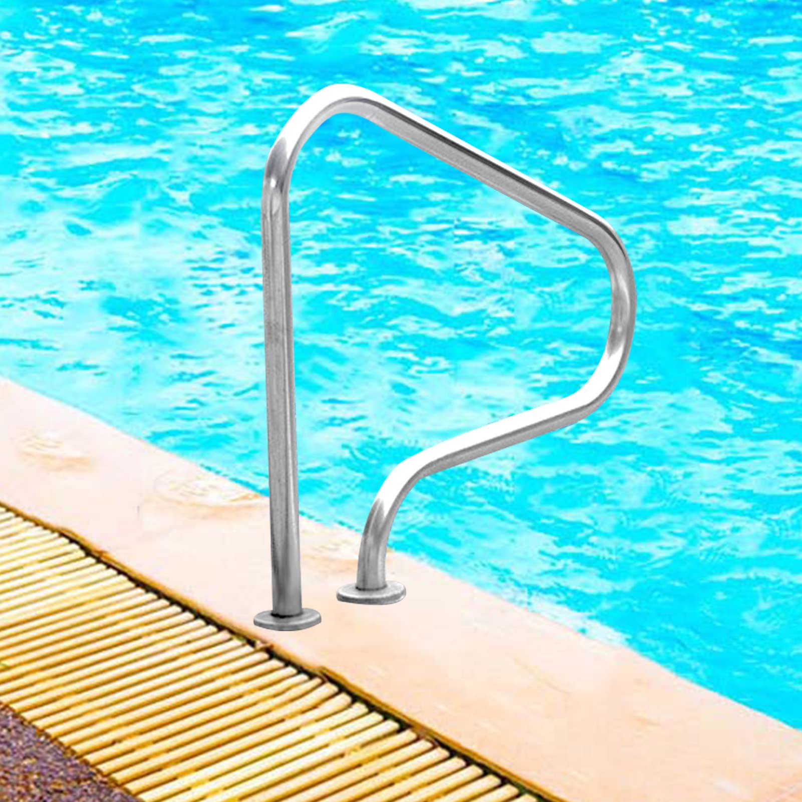 Rampe piscine acier inox pour éviter les glissades sur escalier