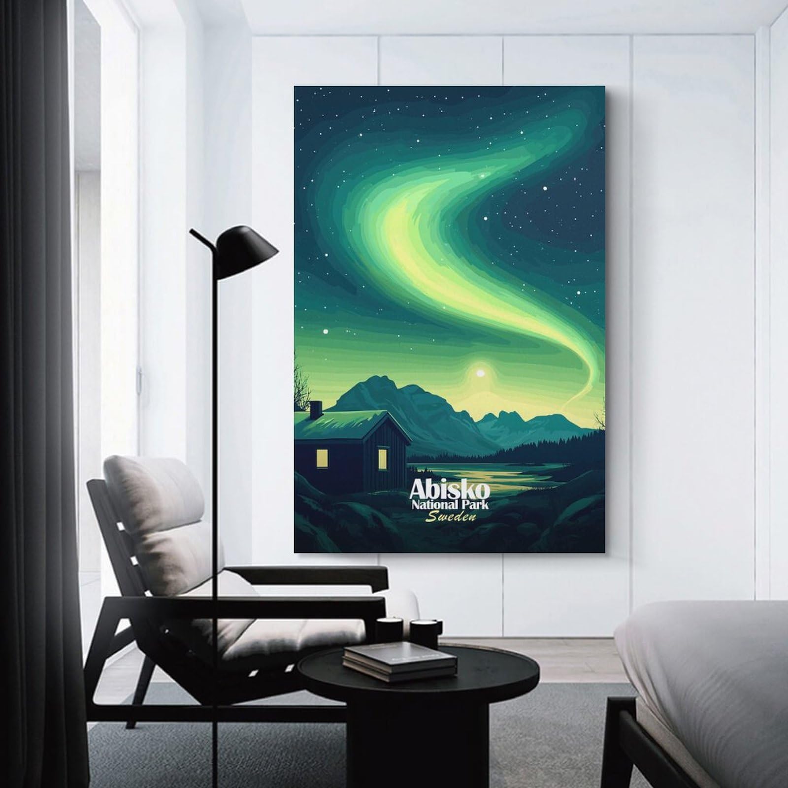 Junmoney Northern Lights Landscape Wall Picture Print 24x36inch(60x90cm), for Lounge Decor, Offices Or Entryway Styling, A Flexible Wall Accent for Shared Spaces
