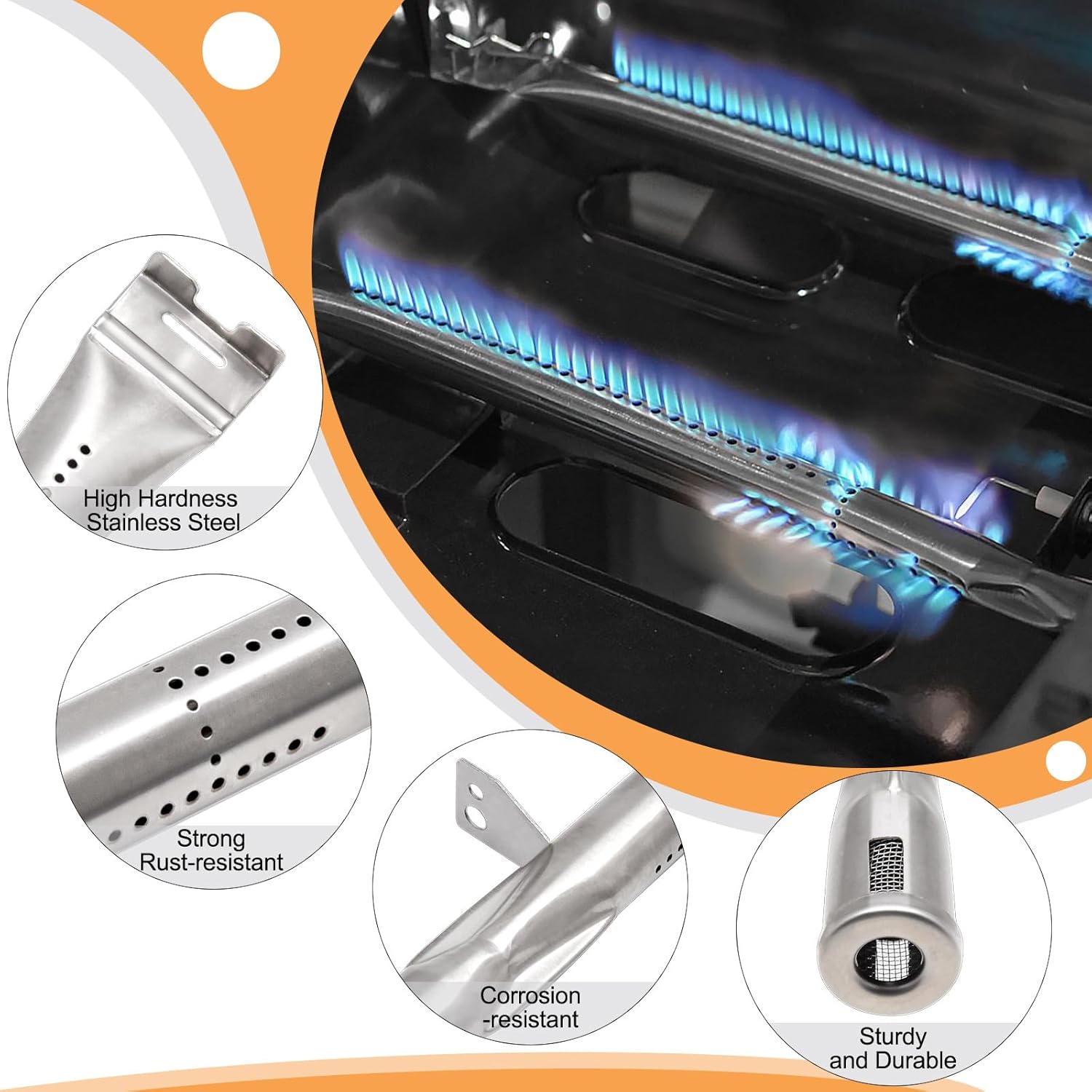 Adviace Grill Replacement Parts for Dyna Glo DGC310CNP-D, DGC310BNP-D, DGC310RNP-D, Grill Cooking Grates, Heat Plates Tents Shields and Burner Tubes for Dyna-Glo 3-Burner Open Cart Propane Gas Grills.