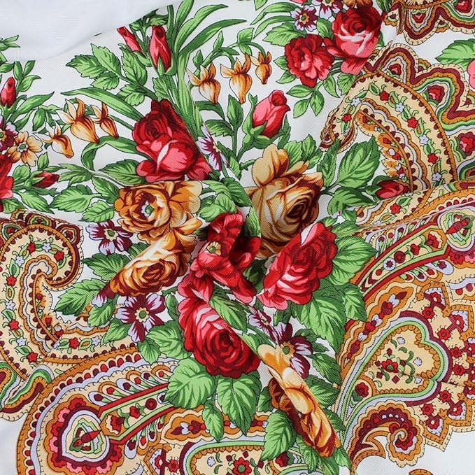 Women Russian Style Peony Floral Printed Long Tassel Large Square Scarf Warm Big Size Rectangular Cotton Wrap Traditional Ethnic Style Mexican Shawl Travel Sun Protection Cheongsam Cover-up Cloak3