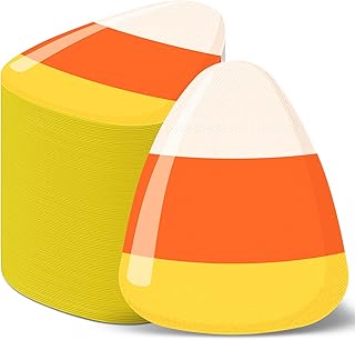 Gueevin 100 Pcs Halloween Candy Corn Disposable Napkins Trick Treat Candy Party Supplies Cute Orange Cocktail Paper Napkins Bulk Guest Towel for Luncheon Dinner Dessert Beverage Holiday Decor