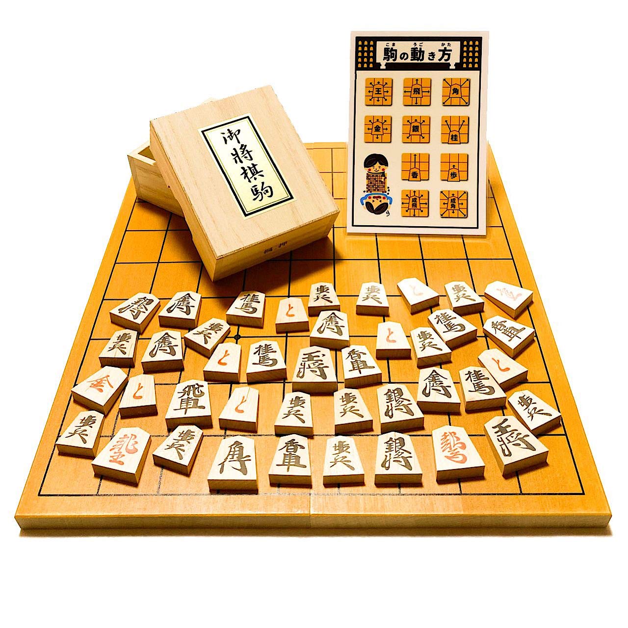 Amazon | 将棋セット 新桂5号折将棋盤と天童木製将棋駒【鈴花堂 