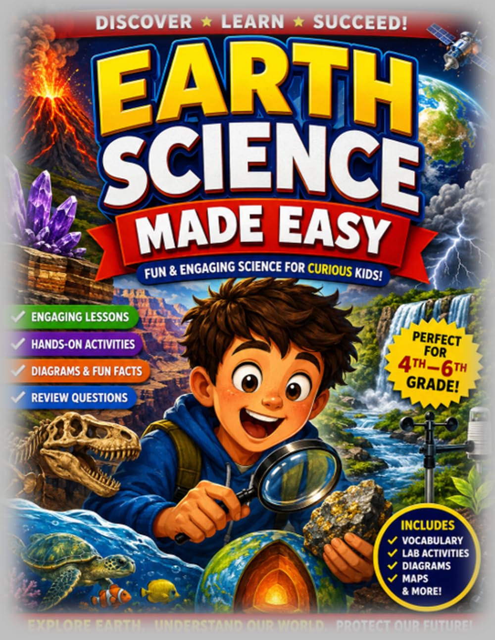 Earth Science Made Easy: Fun and Engaging Lessons, Activities, Vocabulary, Diagrams, and Review Questions for Curious Kids in Grades 4–6! (Made Easy Learning Series)