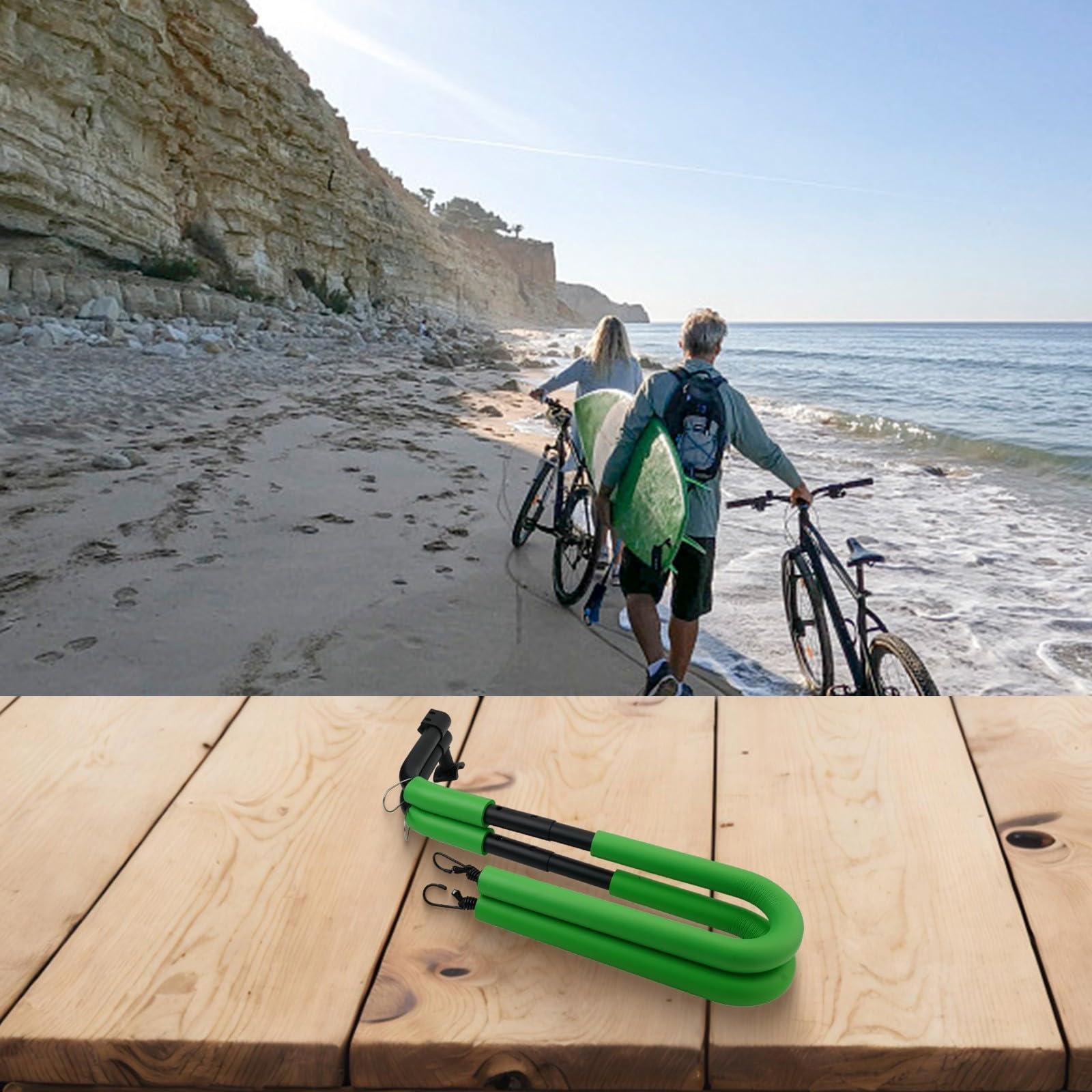 Soporte de bicicleta portátil para tablas de surf, construcción de aluminio para tablas cortas y tablas de snowboard, seguro y resistente (verde)