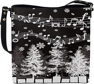 HUGS IDEA Womens Leather Handbags with Adjustable Straps X-Mas Music Notes Pattern Crossbody Purse Bucket Handbags